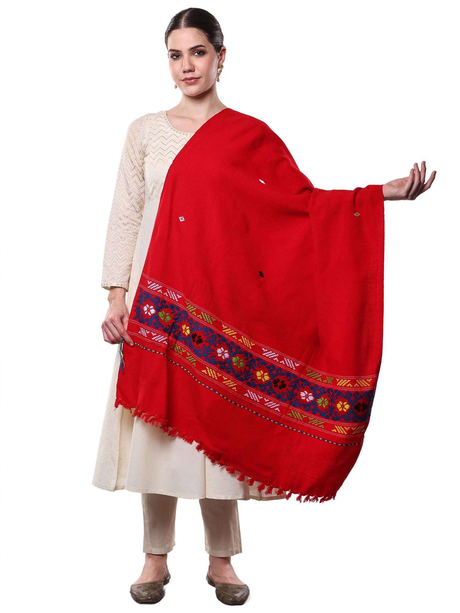 Classic Cotton Shawl Traditional Manipur Tribal Pattern with Woven Border Scarf for Women's-image-19