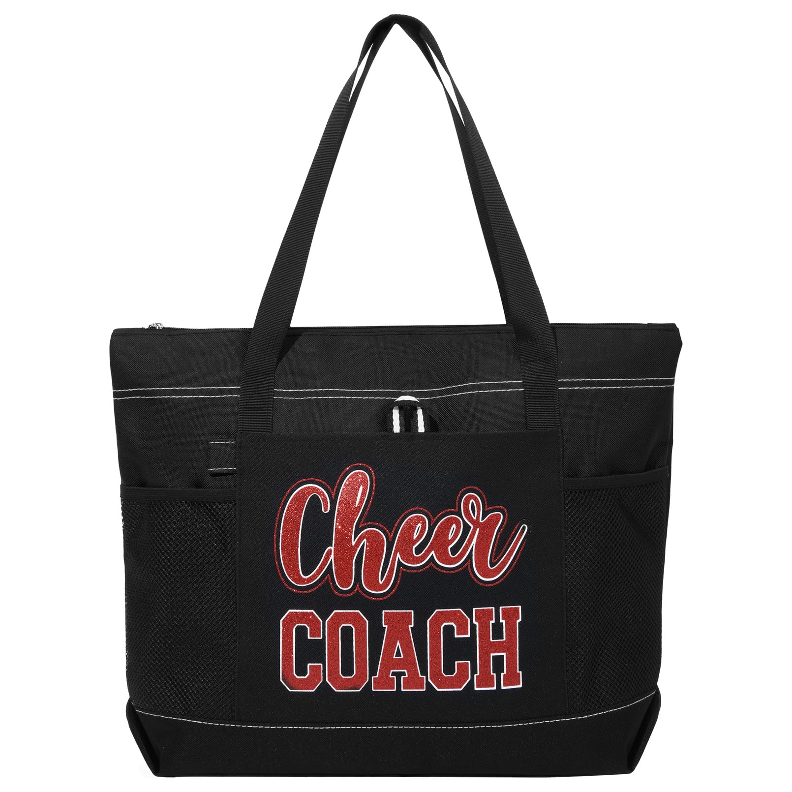 Aileam Cheer Coach Tote Bag for Cheerleaders Cheerleading Coach Gift Large Canvas Cheer Bag with Zipper Reusable Shopping Bag for Cheerleader Cheer Stuff Organizer for Girls Coaches