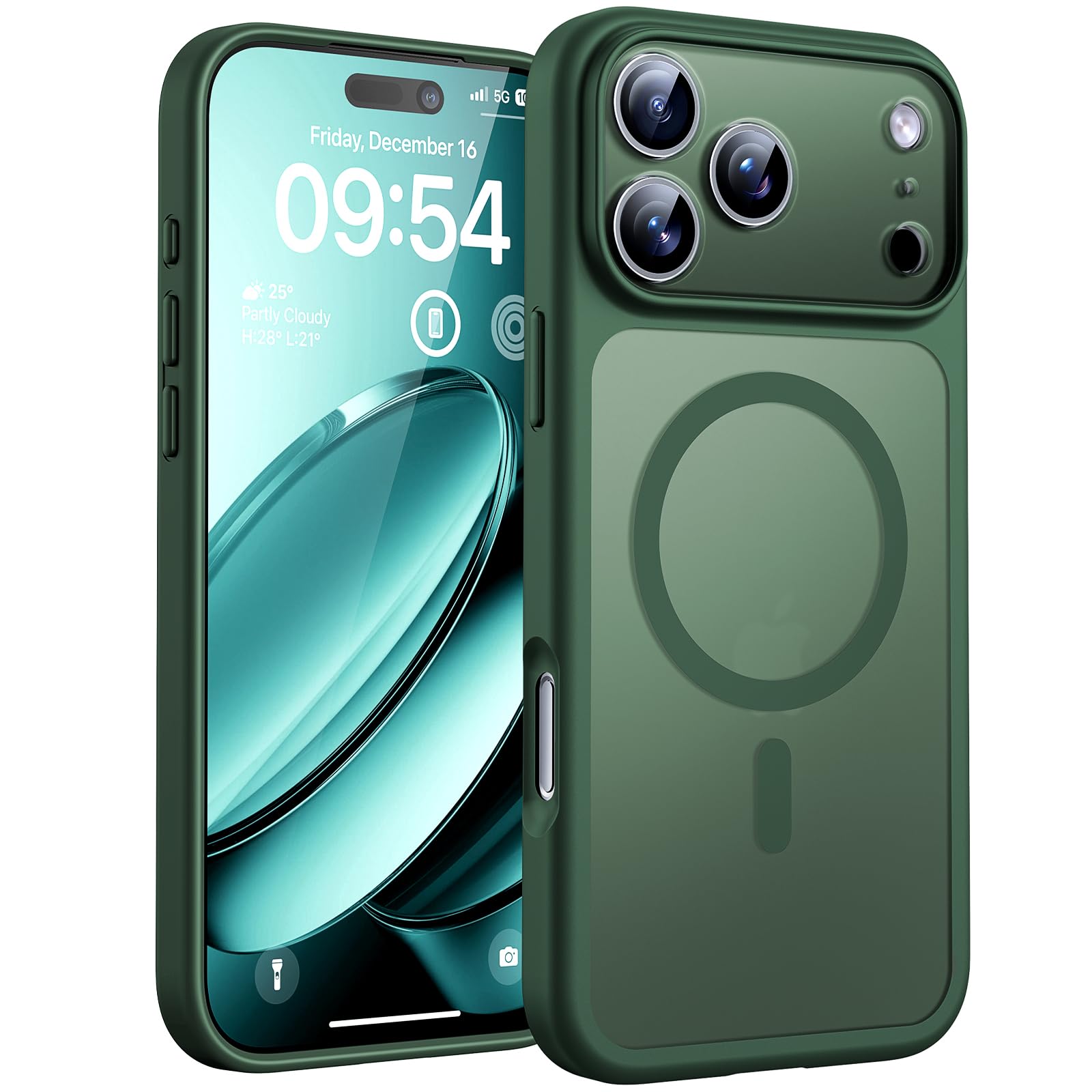TOCOL Cover Magnetica per iPhone 17 Pro 6,3 Pollic, Compatibile con MagSafe, Anello Magnetico Incorporato, Protezione Fotocamera Integrata, Custodia Antiurto Traslucida Opaca, Verde Alpino