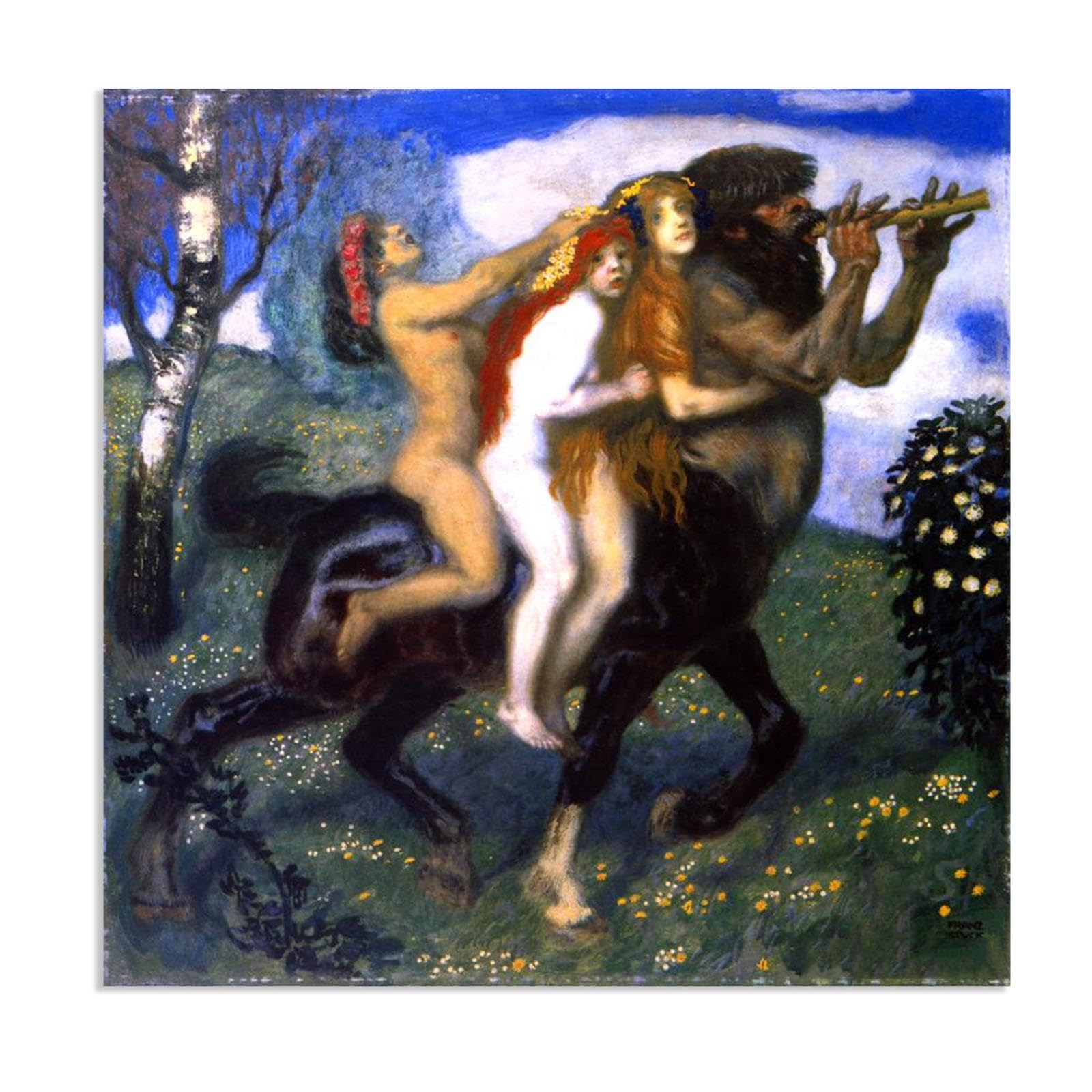 Hau3sh3a Franz von Stuck Wall Art Print The Ride Symbolism Canvas Poster Famous Artwork Wall Decor for Living Room Bathroom Office 30x30cm(12x12in) Frameless