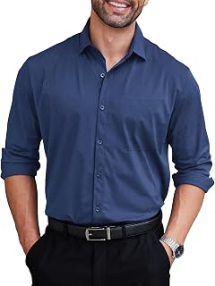 Mens Dress Shirts Long Sleeve Wrinkle Free Shirt Textured Business Casual Button Down Shirt
