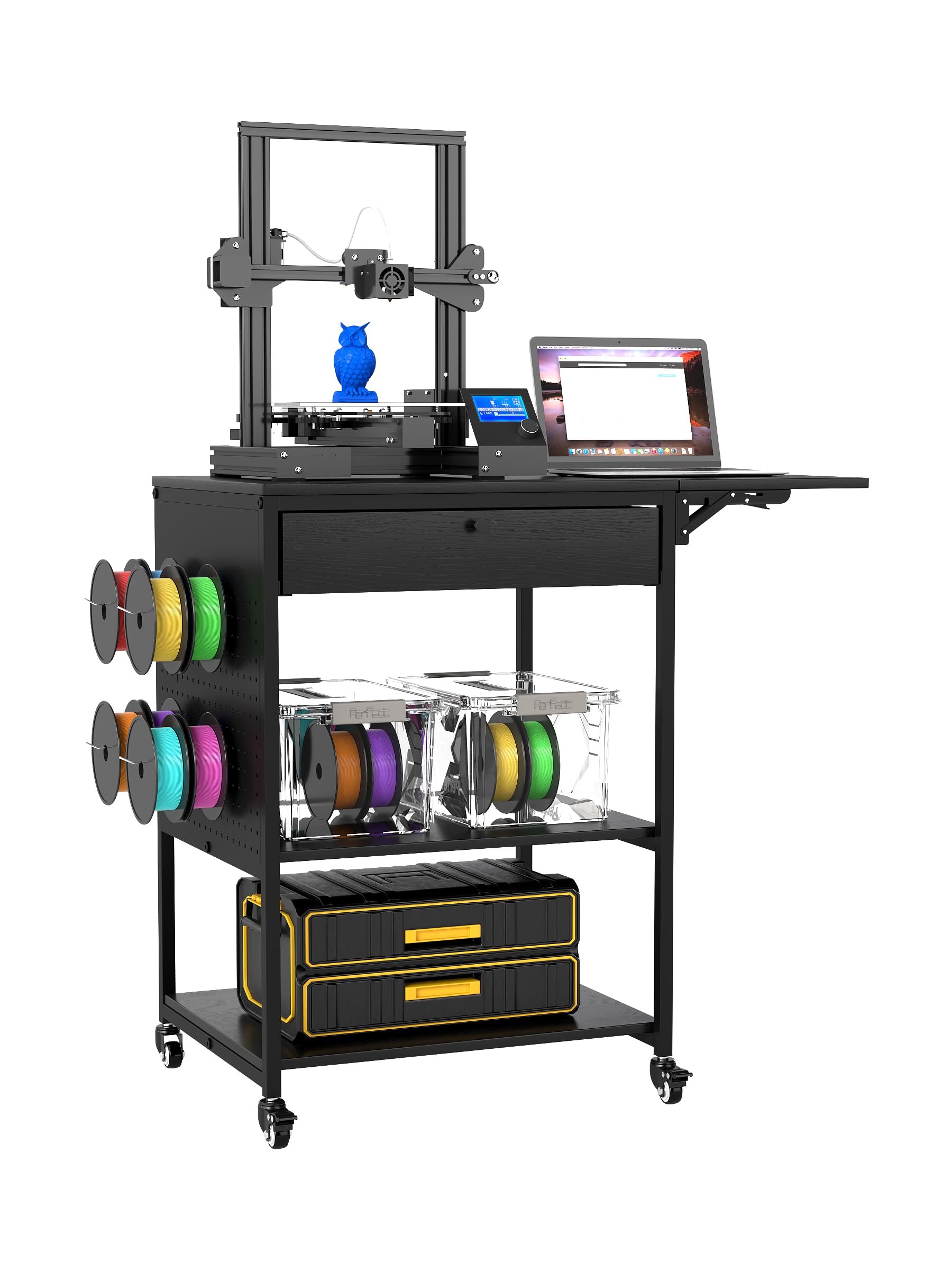 Mesa de impresora 3D móvil de 3 niveles con estante de almacenamiento y cajón, organizador de escritorio multiusos, carrito de impresora rodante para oficina y hogar (90 cm x 50 cm x 80 cm)