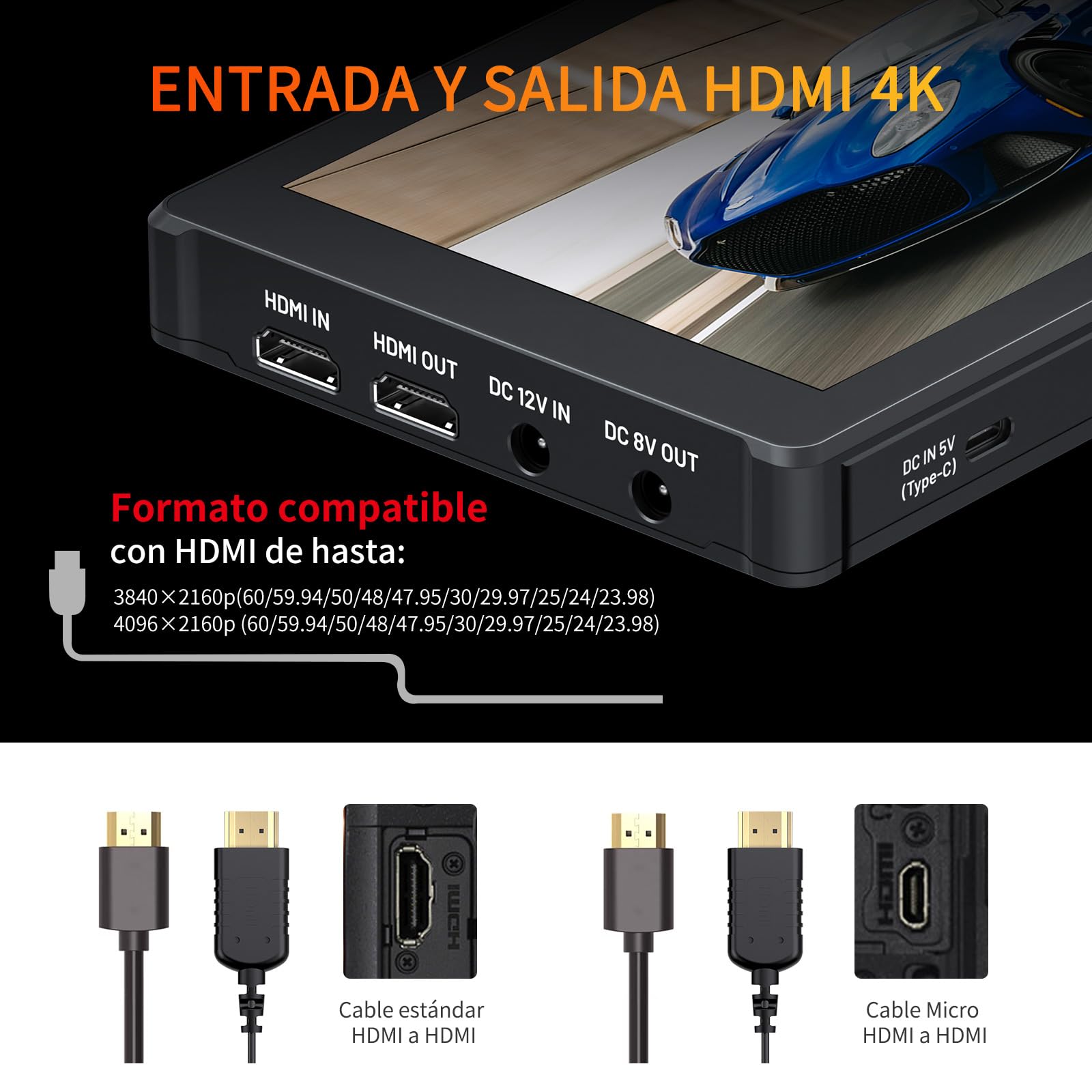 FEELWORLD F7 Plus Monitor de Campo para Cámara DSLR de 7 Pulgadas 1200nit Pantalla Táctil con 3D Lut F970 Alimentación Externa Kit de Instalación 1920x1200 4K 60Hz Entrada y Salida HDMI