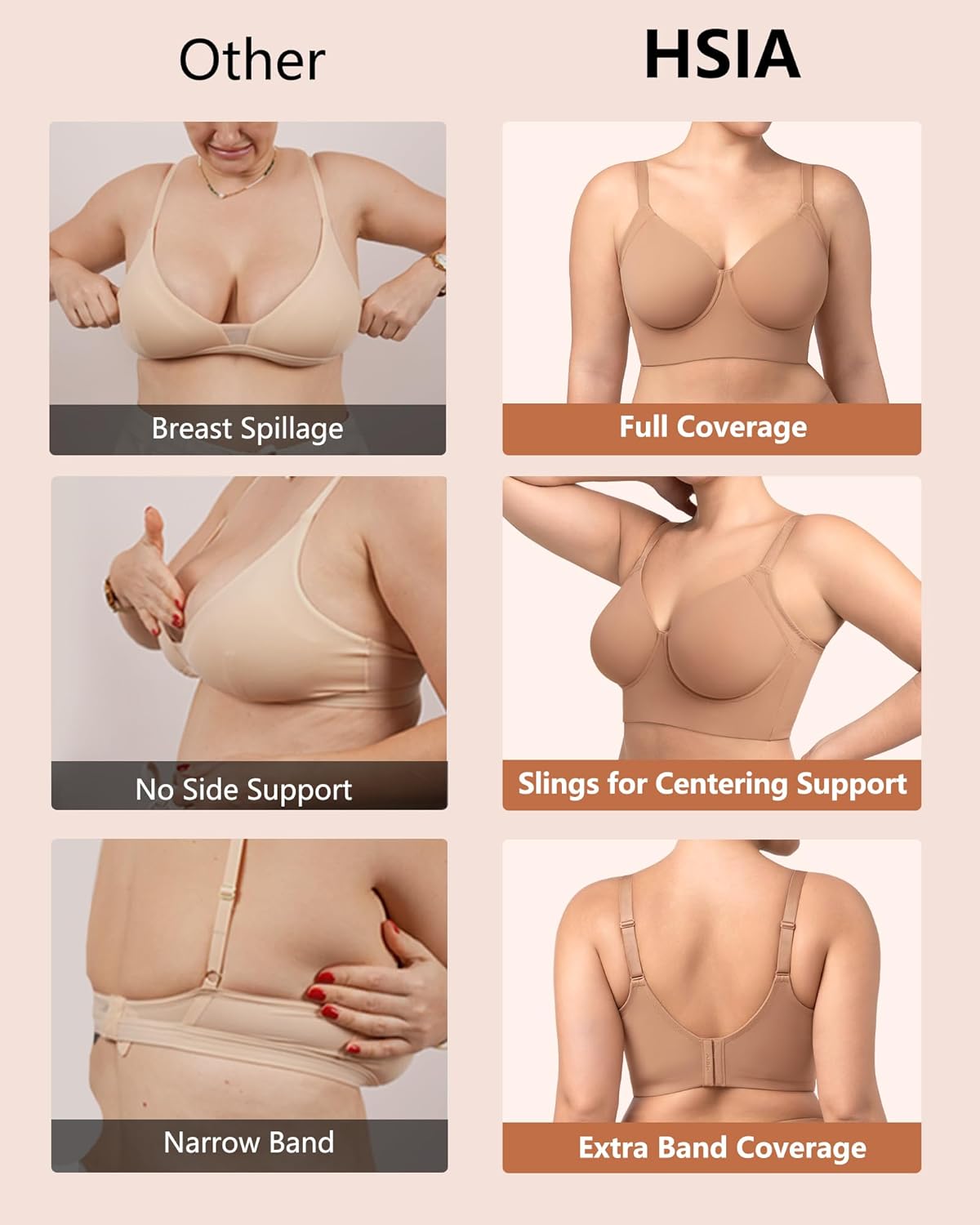 HSIA Women's Minimizer Bra Full Coverage Plus Size T-Shirt Longline Smooth Seamless Unlined Bra Underwire Corset, Dark Beige 40DD - Image 5