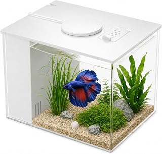3.7 L Aquarium Set Komplett, Kleines Aquarium für Tisch, Selbstreinigendes Nano-Aquarium mit LED-Leuchten & Filtersystem, ideal für kleine Fische, Garnelen und Pflanzen (Weiß)