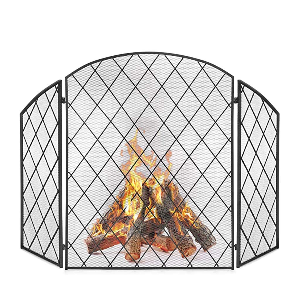 Schermo di Protezione per Camino Pieghevole a 3 Pannelli, parascintille, parafiamma, divisorio con Design ad Arco per stufe a Legna e a Carbone,Black