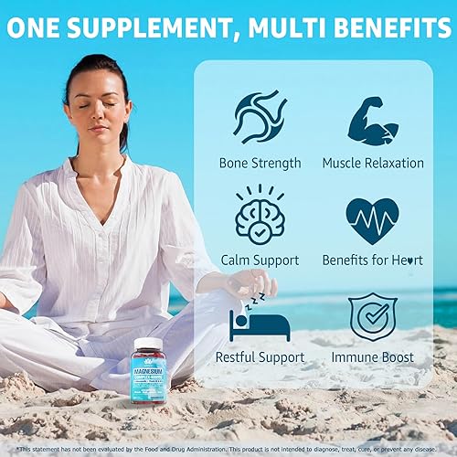 Miniatura 3 de Gomitas de magnesio sin azúcar para mujeres y hombres de 400 mg, 8 formas de glicinato de magnesio, citrato, malato y más, suplemento de gomitas de