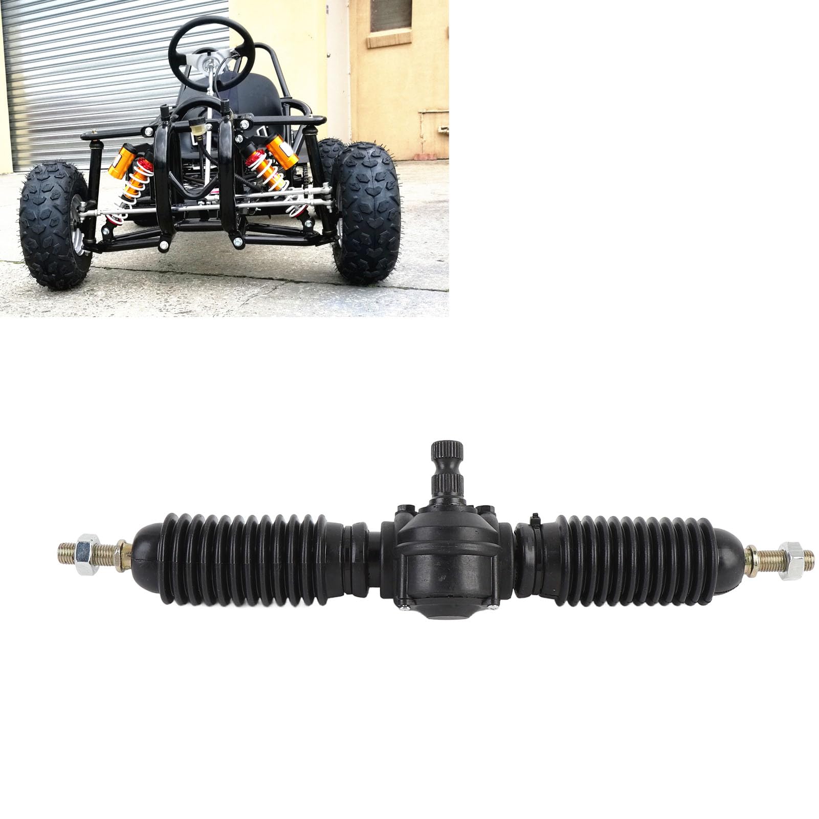 Zespół Drążka Kierowniczego i Zębnika 30T 14mm 330mm, Tuleja Odporna na Kurz ze Stopu Stali z Hydraulicznym Wspomaganiem Kierownicy, do Wymiany Gokarta DIY ATV UTV Quad