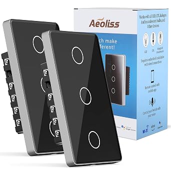 2nd Generation WiFi RF433 Smart Touch Wall Single Fire Smart Switch,No Neutral Wire Needed Compatible with Smart Life/Tuya App, Compatible with Alexa and Google Home White 3 Gang, Black