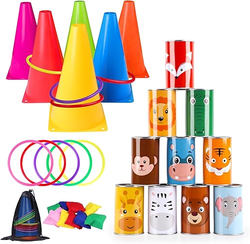 Juego combinado de juegos de carnaval 4 en 1, juegos de lanzamiento de bolsas de frijoles de plástico suave, juego de lanzamiento de anillos,