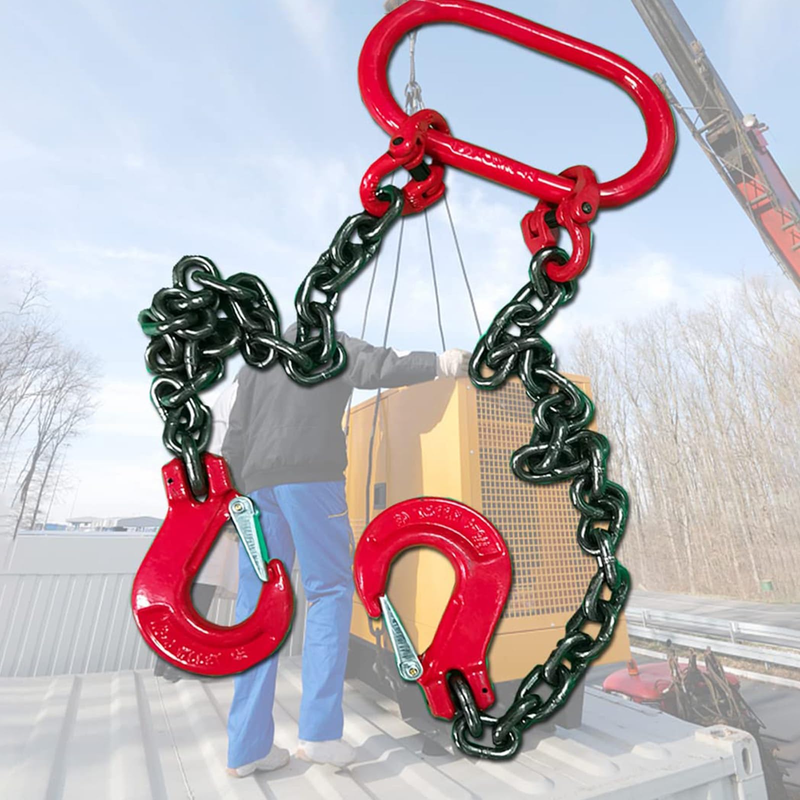 WJFTODAY Heavy Duty 2 Leg Chain Sling - 21 Ton Industrial Lifting Chains for Mining, Factory & Harbor - Durable 2-Way Hoisting Equipment with Standard Marking for Reliable Lifting