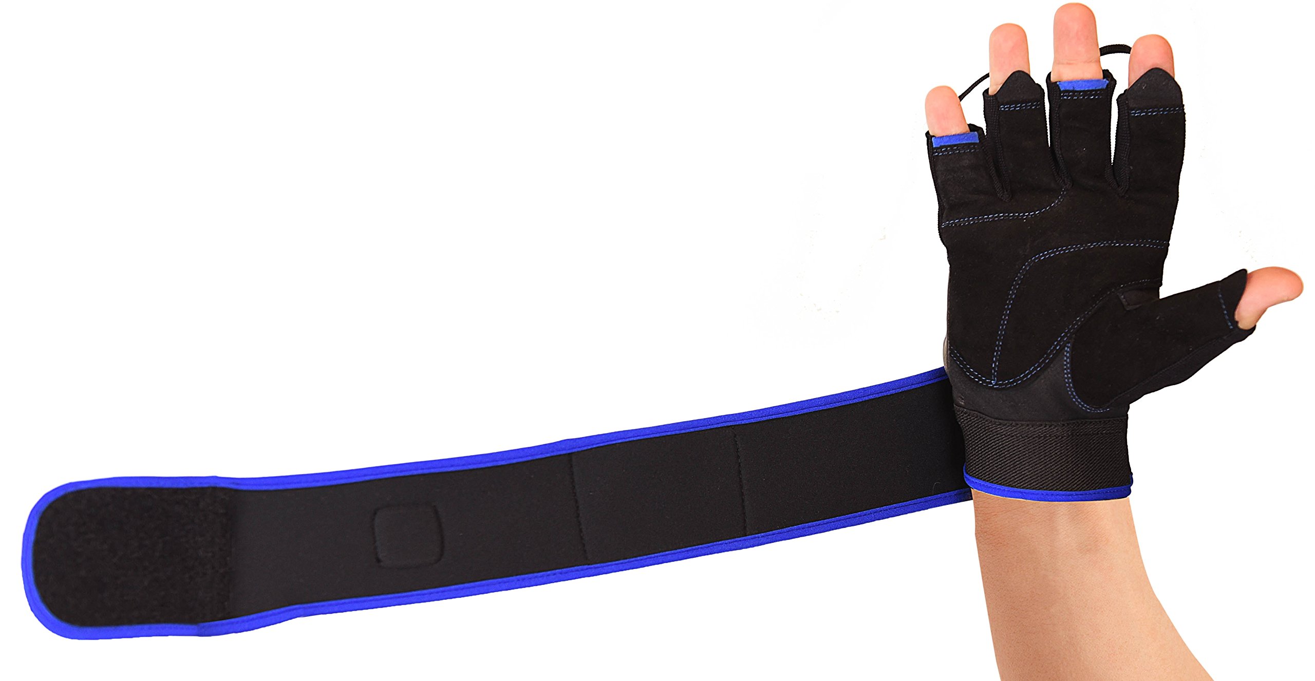 Gym Gloves - Ranger with Built in 2" Wide Wrist Wraps Design for Weight Lifting, Power Lifting, Bodybuilding & Strength Training Workout Exercises (Black & Blue, Large 8 1/8" - 8 1/2")