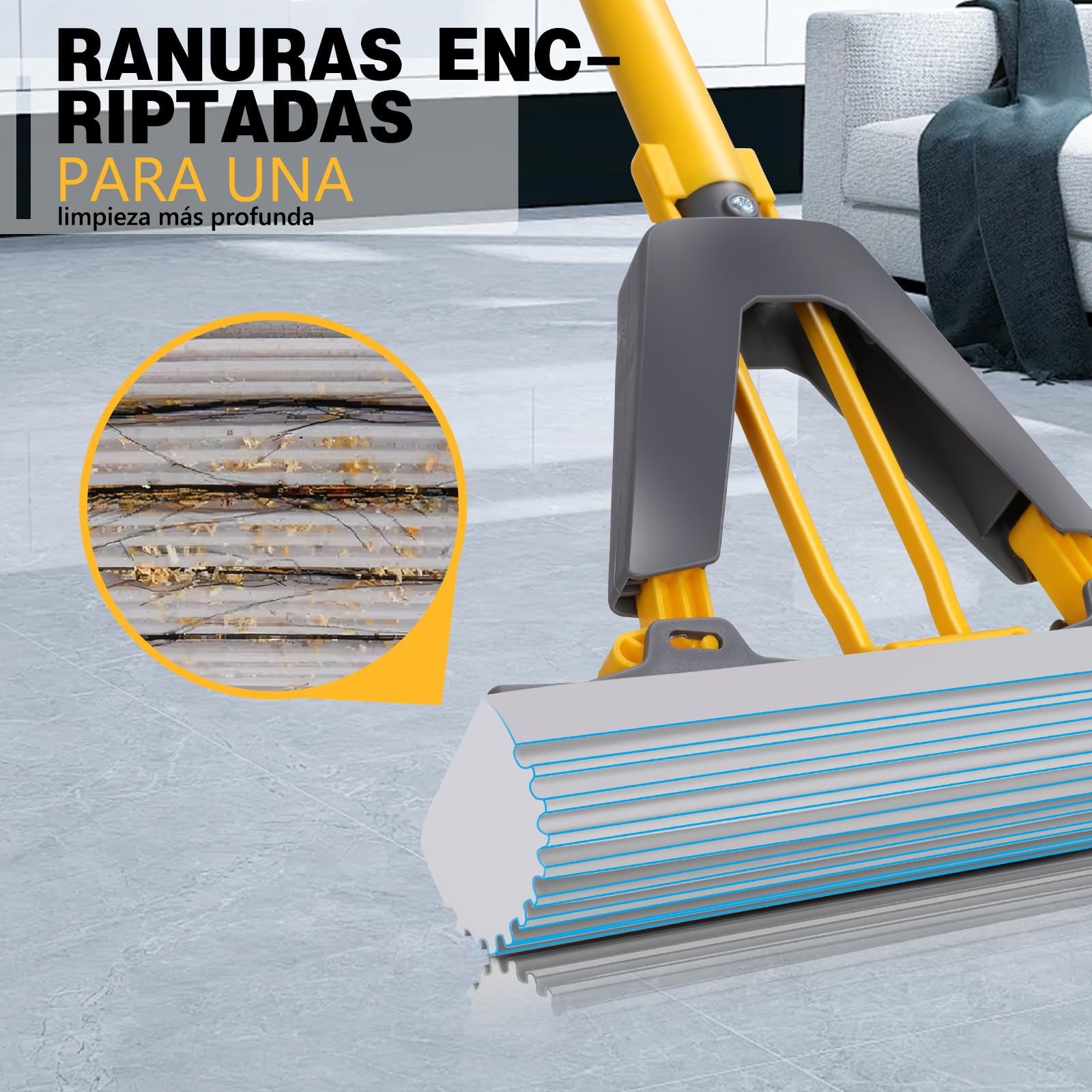 Masthome Fregona de Esponja con Mango de 130 cm, Fregona Absorbente con 3 Cabezas de Esponja, Esponja para Limpieza del Suelo, Mopa Fregona para Baldosas, Laminado, Limpieza de Suelos de Madera Dura — view 2