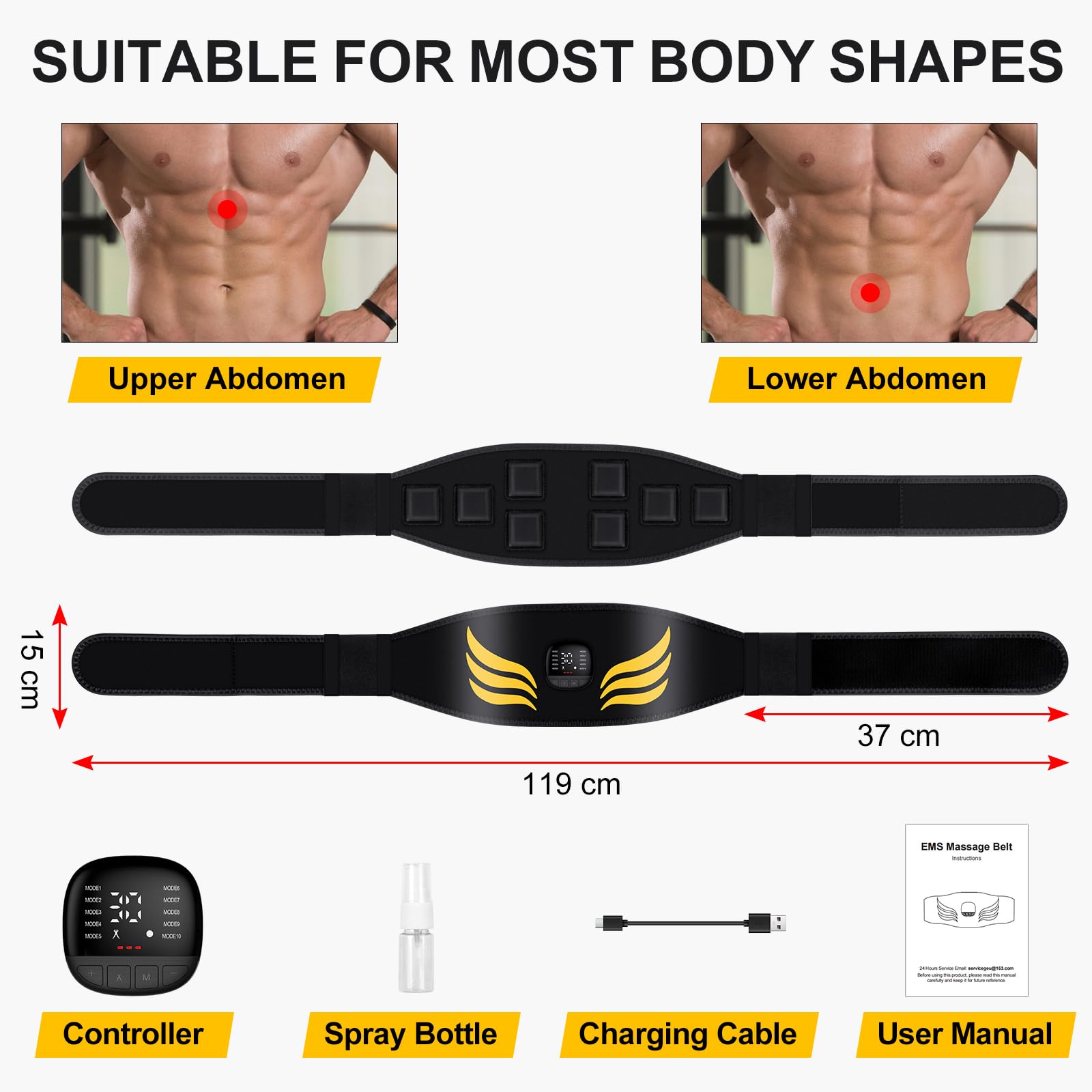 EMS Bauchmuskeltrainer,Bauchmuskeltrainer Elektrisch mit 10 Modi und 30 Intensitäten,USB-Wiederaufladbarer Tragbarer EMS Trainingsgerät, mit Nzeige des Kalorienverbrauchs,EMS Bauchtrainer