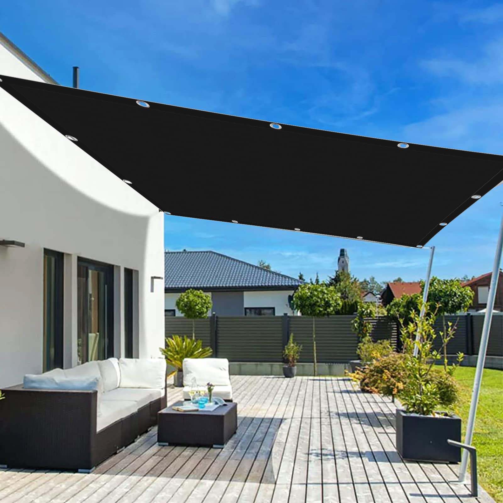 Voile d'ombrage en toile PES haute densité avec œillets renforcés auvent noir 100x400