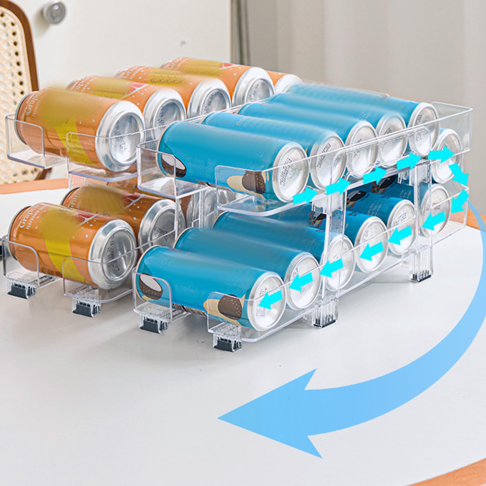 Organizador De Latas Soporte Doble Para Latas | Estante Para Bebidas Con Cesta De Ancho Ajustable, 2 Niveles, Dispenser Retráctil Con Ruedas Para Cocina, ,