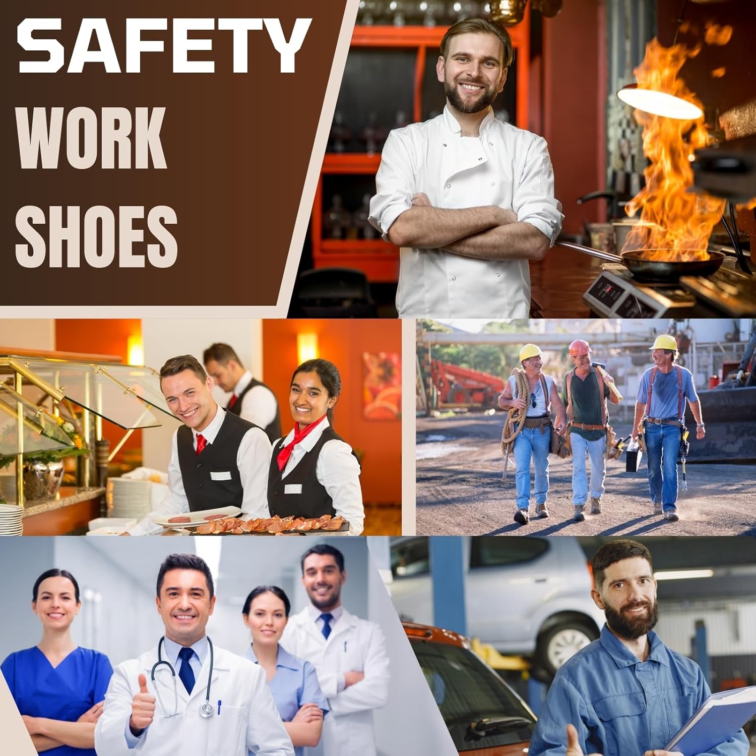 ihinzry Chef Clogs for Men and Women, Non-Slip Steel Toe Kitchen Shoes with Adjustable Heel Strap, Waterproof, Oilproof Safety Work Shoes for Restaurant, Hospital, and Food Service Jobs