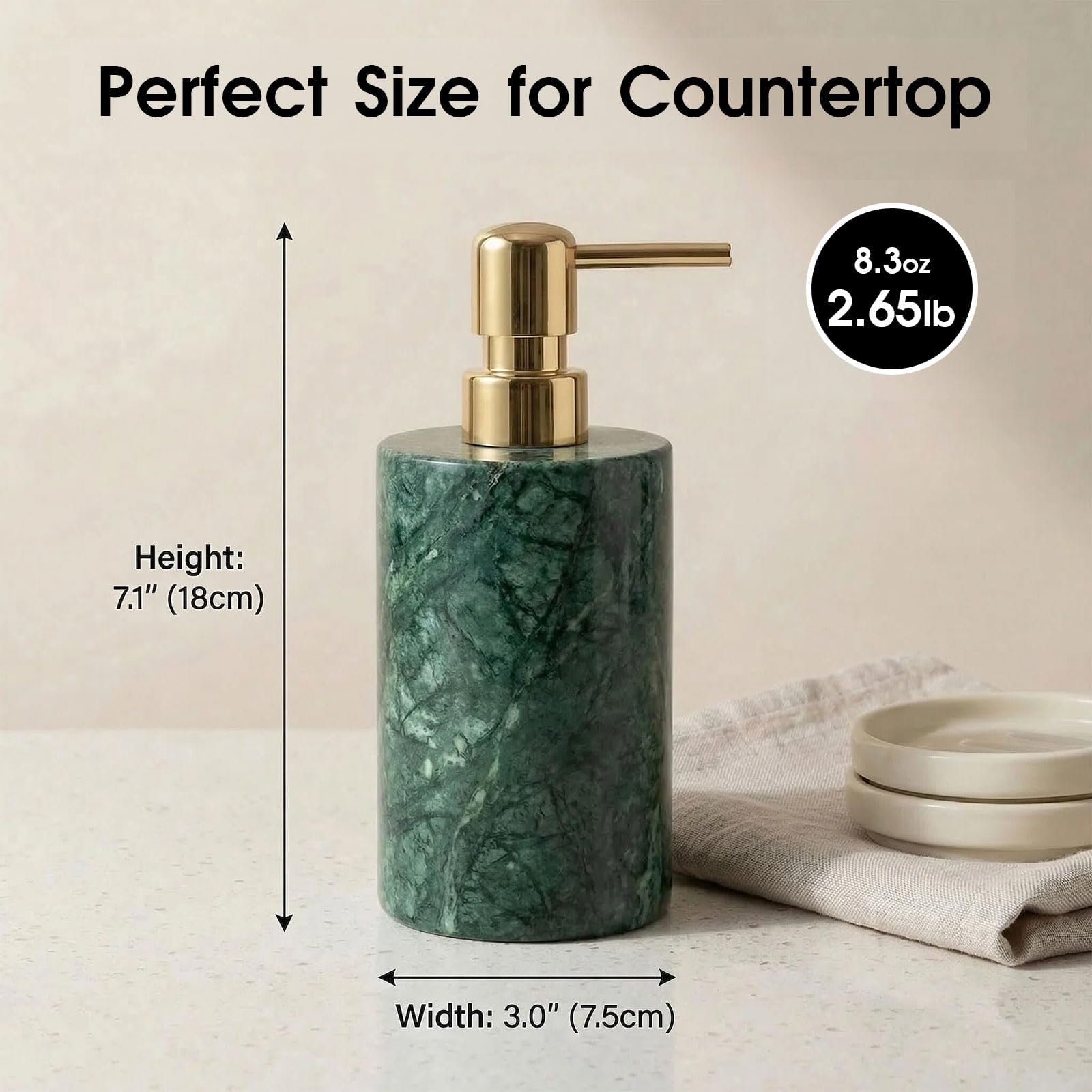 Dispensador de jabón de mármol, dispensador de jabón de manos para baño, cocina, encimera, dispensador de loción y jabón líquido (1, verde)