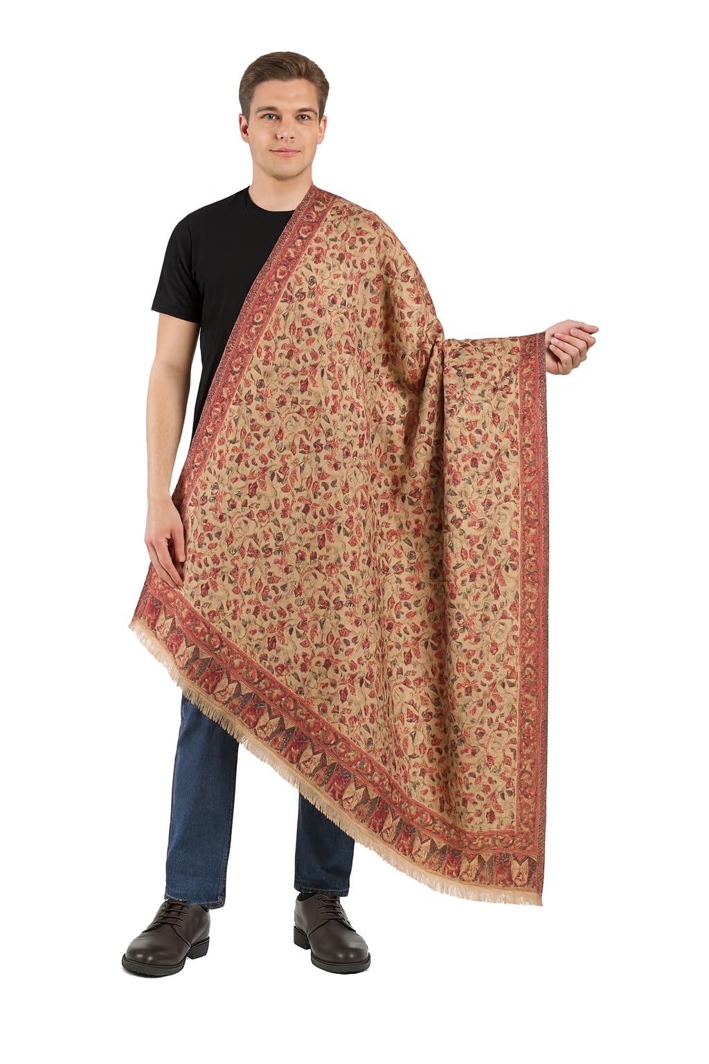 MANRA Men's Kani Paisley Pattern, Traditional Kashmiri Woven Wool Shawl_984 Kani Shawl-picture-43