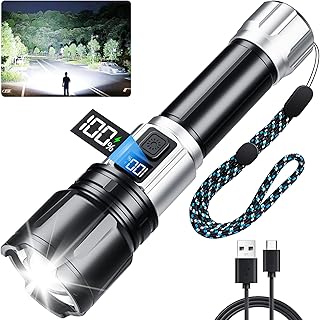 Flashlight Rechargeable 990000 High Lumens, Super Bright LED Flash Light with LCD Digital Display, Tactical Flashlights with IPX7 Waterproof, 6 Modes Brightest Flashlight for Camping, Emergency