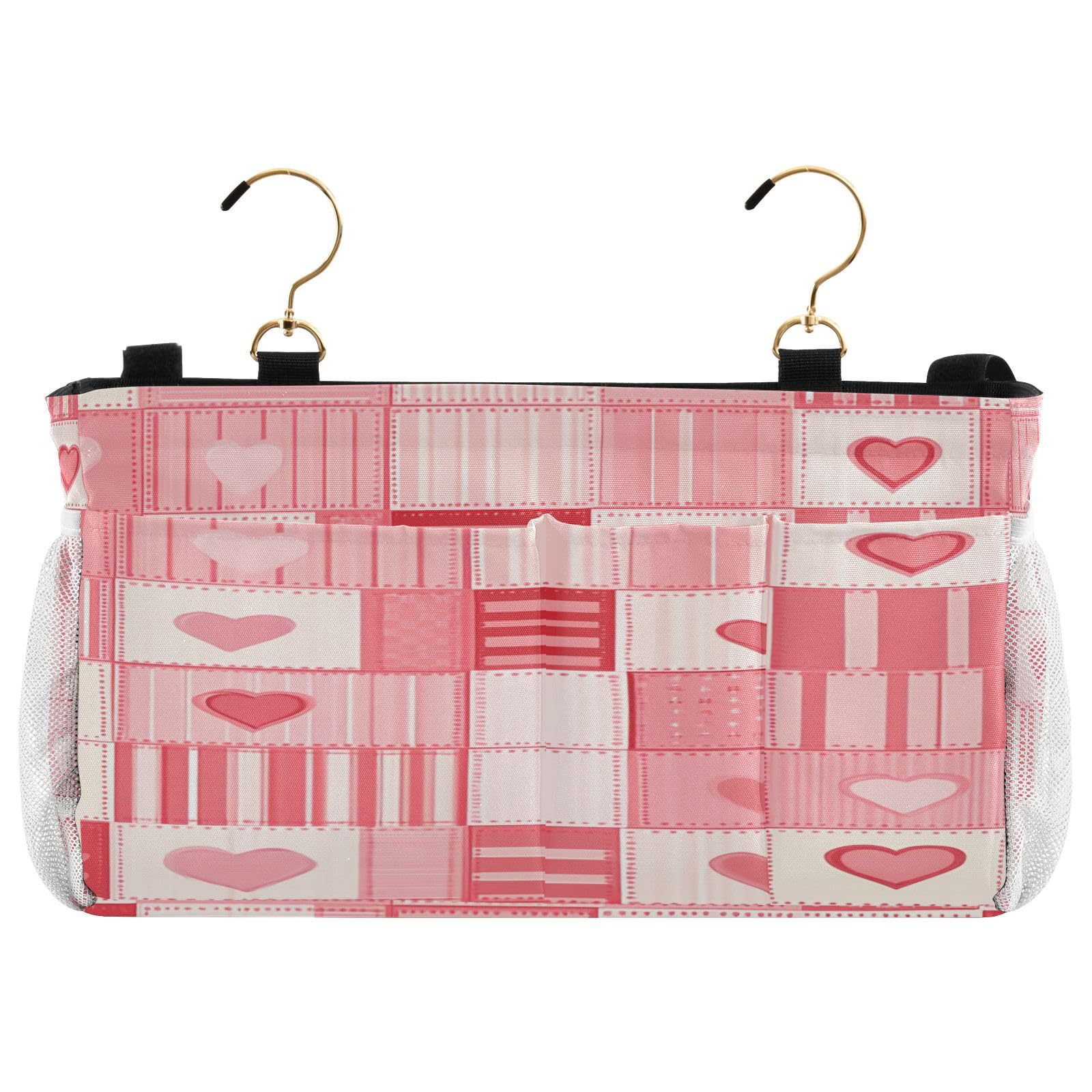 BOESI Doodle Squares & Hearts Bedside Storage Hanging Bag, Hanging Storage Basket, Suitable for Storing Cell Phones, Water Bottles, Books