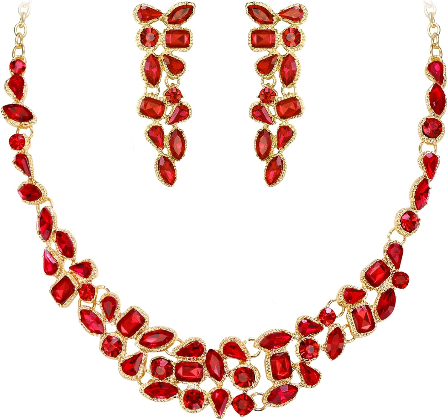 EVER FAITH Art Deco Crystal Bridal Prom Jewelry Set for Women Bride Bridesmaid, Rhinestone Geometric Statement Choker Necklace Dangle Earrings Costume Accessories for Wedding Party