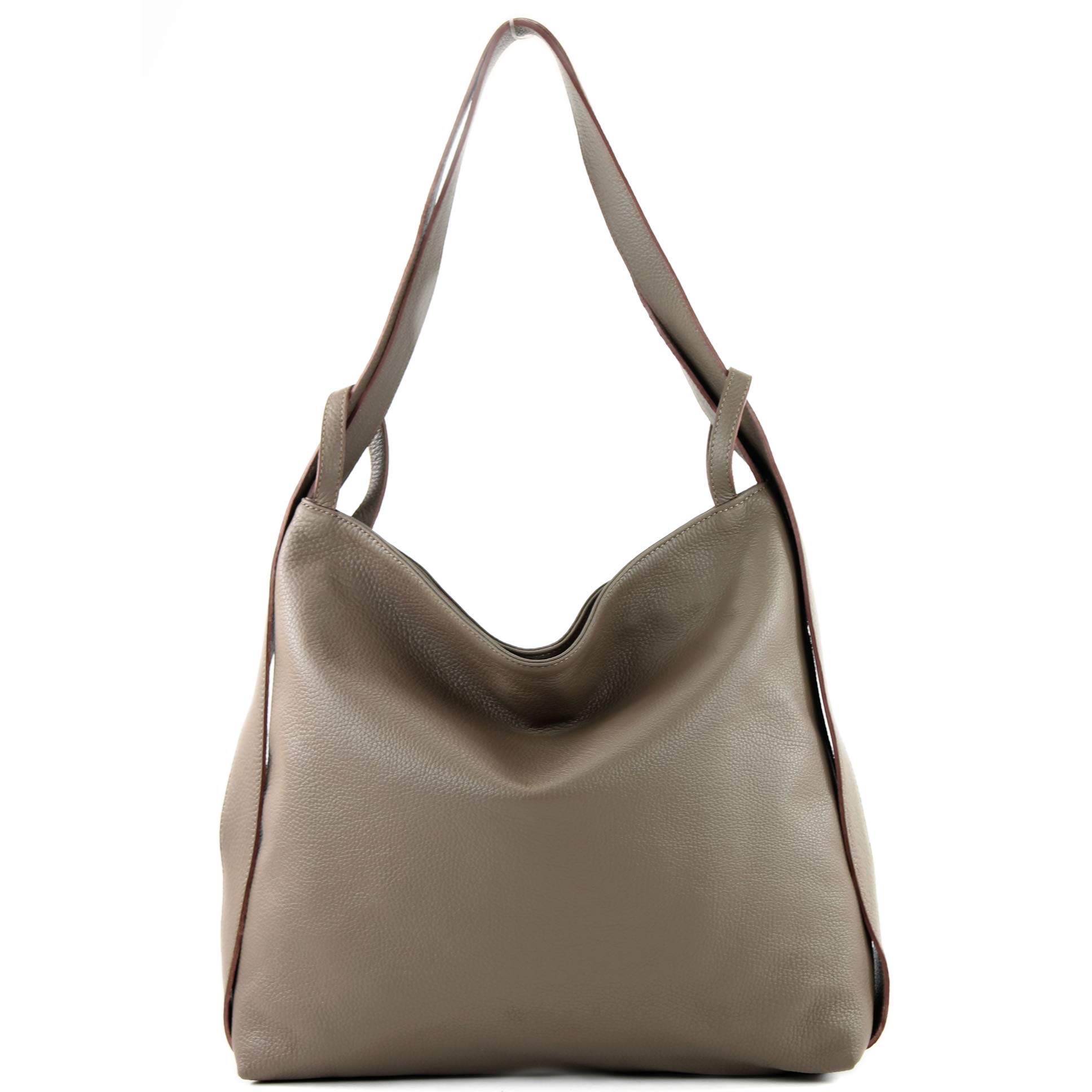 modamoda de T192 Damen Leder Rucksack Schultertasche, 40 x 37 x5 cm, Groß, handmade in Italy
