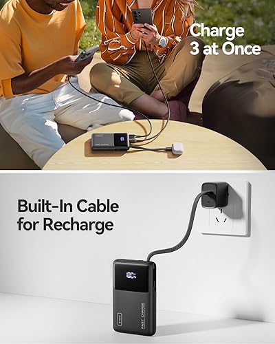 Miniatura 6 de INIU Banco de energía de 45 W, cargador portátil más delgado de 10000 mAh con cable USB-C integrado, batería de entrada y salida USB C de carga