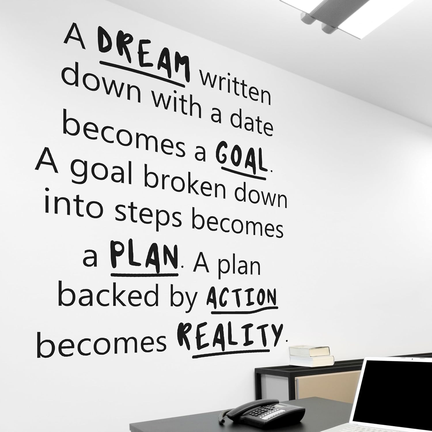 Motivational and Inspirational Office Wall Decal Sticker Vinyl Quotes for Business Teamwork Words and Saying Positive Decoration (A Dream Written Down with a Date Becomes a Goal)