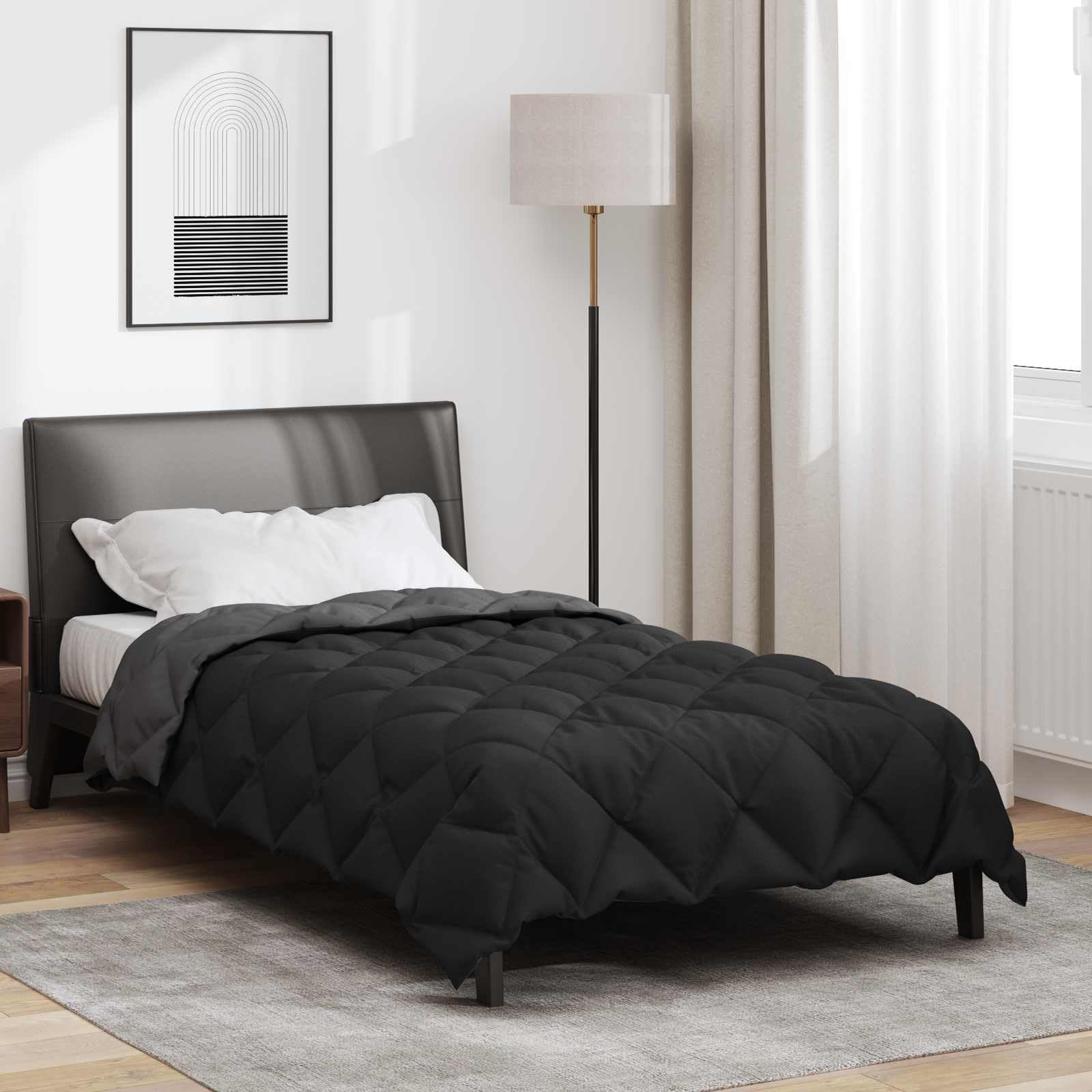 Kołdra zimowa 135 x 220 cm, z mikrofibry, pikowana na zimę, czarna i antracytowa, oddychająca i magazynująca ciepło
