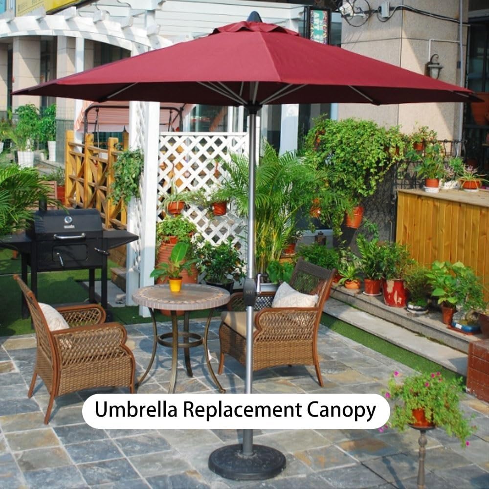 6.5' 8' 9' 10' Patio Umbrella Replacement Canopy, Market Yard Table Umbrella Replacement Top Cover, Round Replacement Parasol Canopy Cover(Red,300cm/10FT-8)