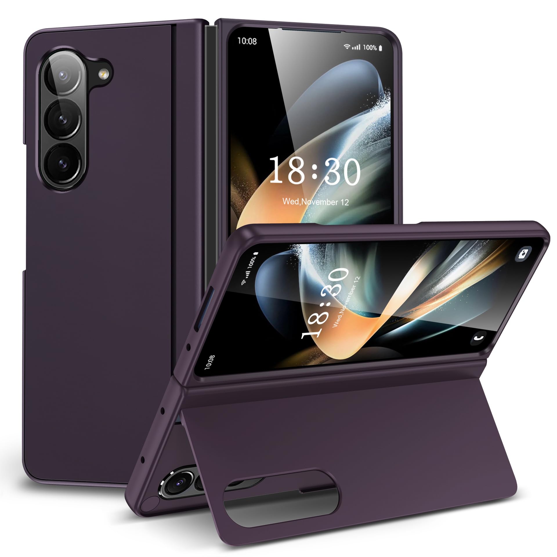 HAZARA Etui do Samsung Galaxy Z Fold 5, gładkie etui dotykowe ultracienkie etui na telefon komórkowy z klapką rozszerzony uchwyt, fioletowe