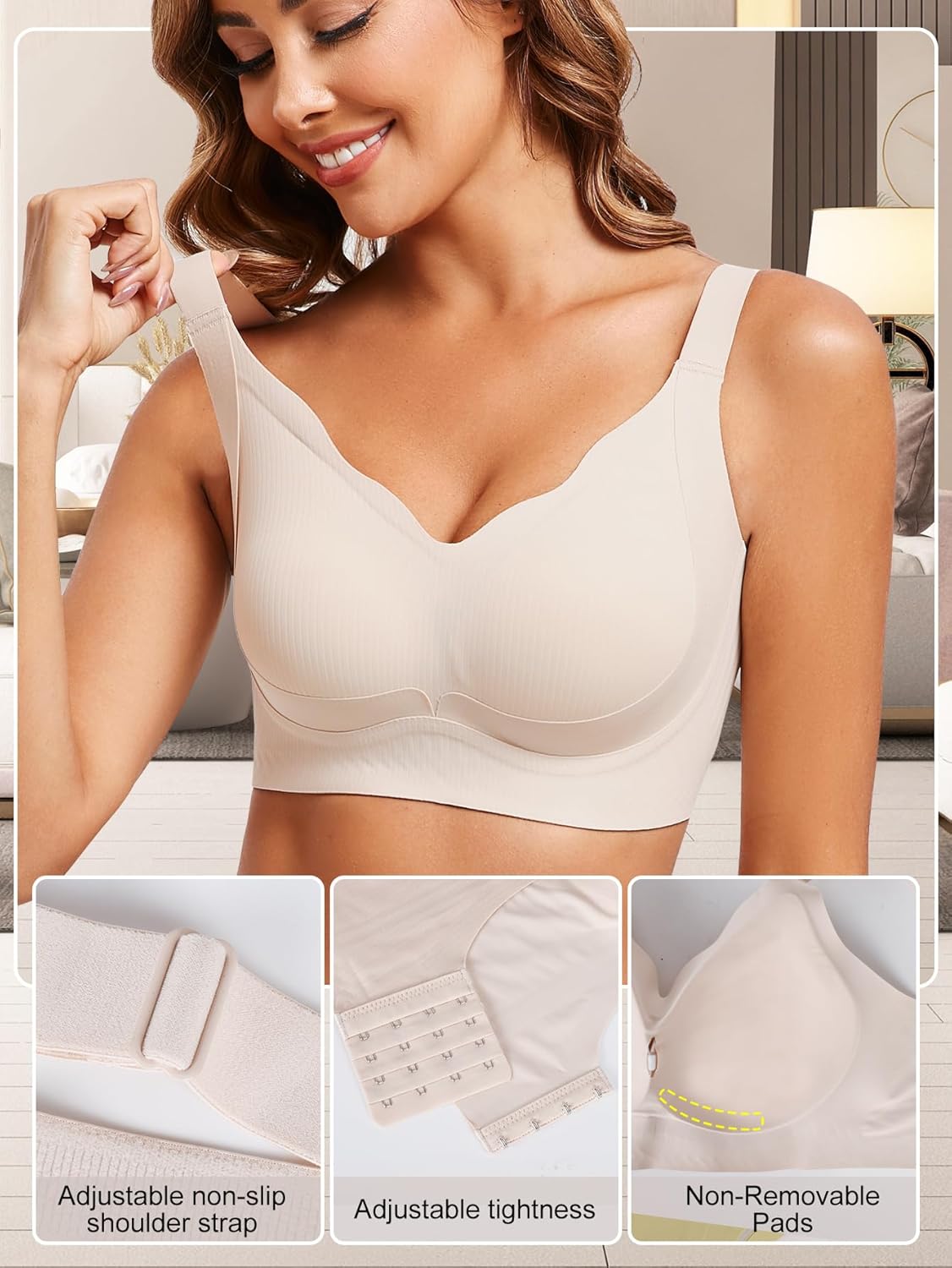 Anti Sagging Full Coverage Bras for Women，No Underwire Bras for Women Wireless Push-Up - Image 5