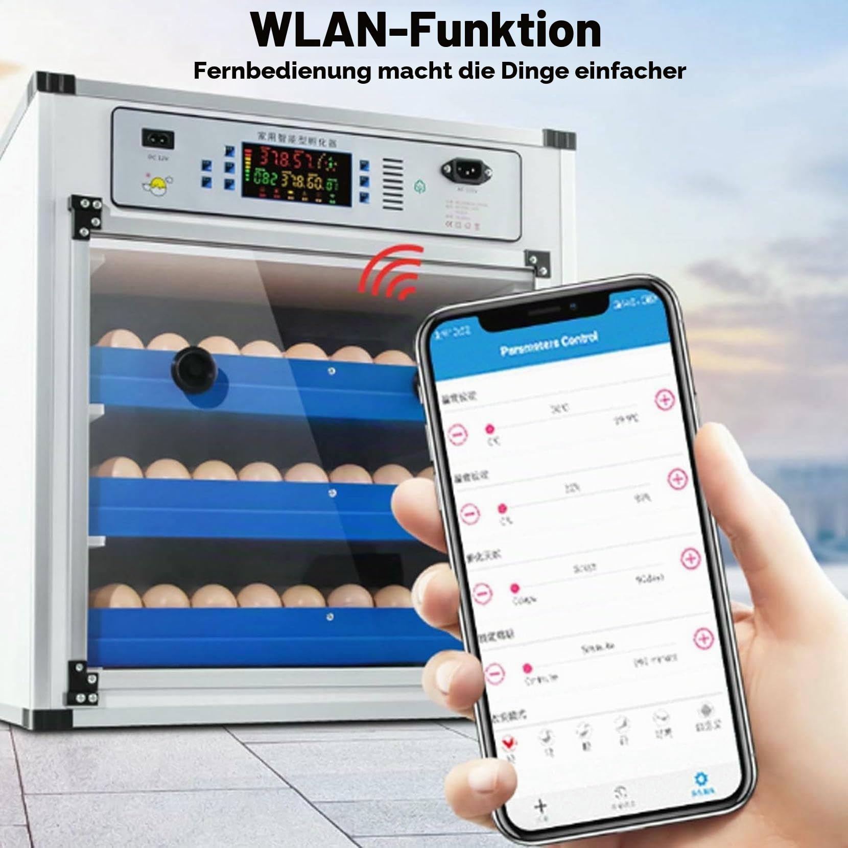 136/204/372/ 340 Eggs Incubator with Automatic Egg Turning and Automatic Water Addition, Humidity & Temperature Control ,Wi-Fi Function, Built-In Egg Candler, Incubators Kit for Farm Poultry 136Eggs