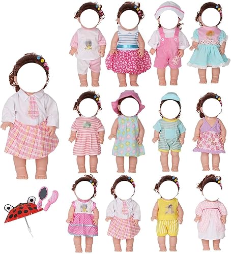 Miniatura 2 de Conjunto de 12 vestidos hechos a mano para muñecas disfraces para Barbies de 14-16 pulgadas ropa sombrero paraguas espejo cepillo regalo de
