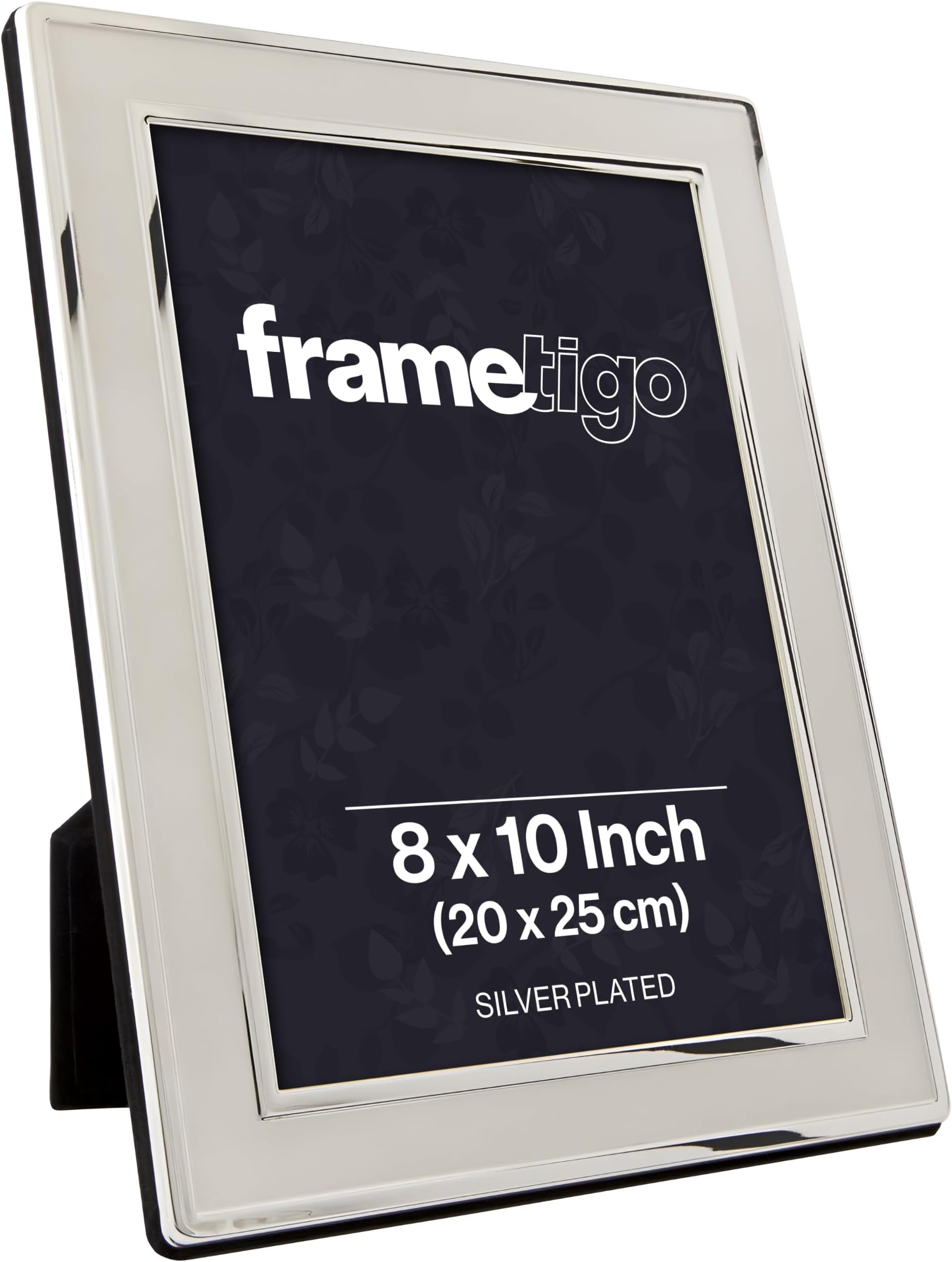 Silver Plated Plain Satin Photo Frame, 8"x10" (20x25cm) Photo Size - Velvet Frame Backing & Stand - Real Glass Window - Tarnish-Resistant - Landscape or Portrait Orientation