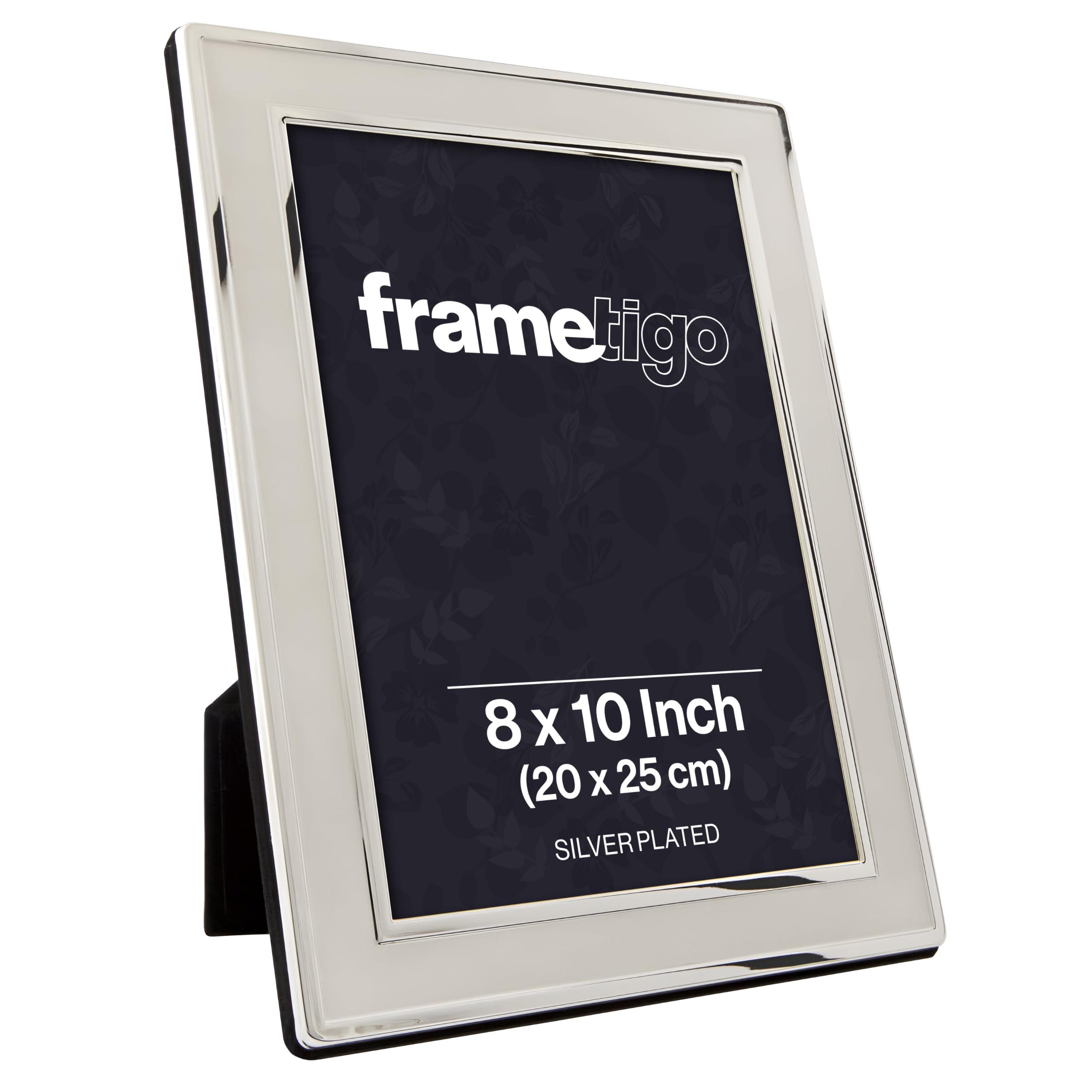Silver Plated Plain Satin Photo Frame, 8"x10" (20x25cm) Photo Size - Velvet Frame Backing & Stand - Real Glass Window - Tarnish-Resistant - Landscape or Portrait Orientation