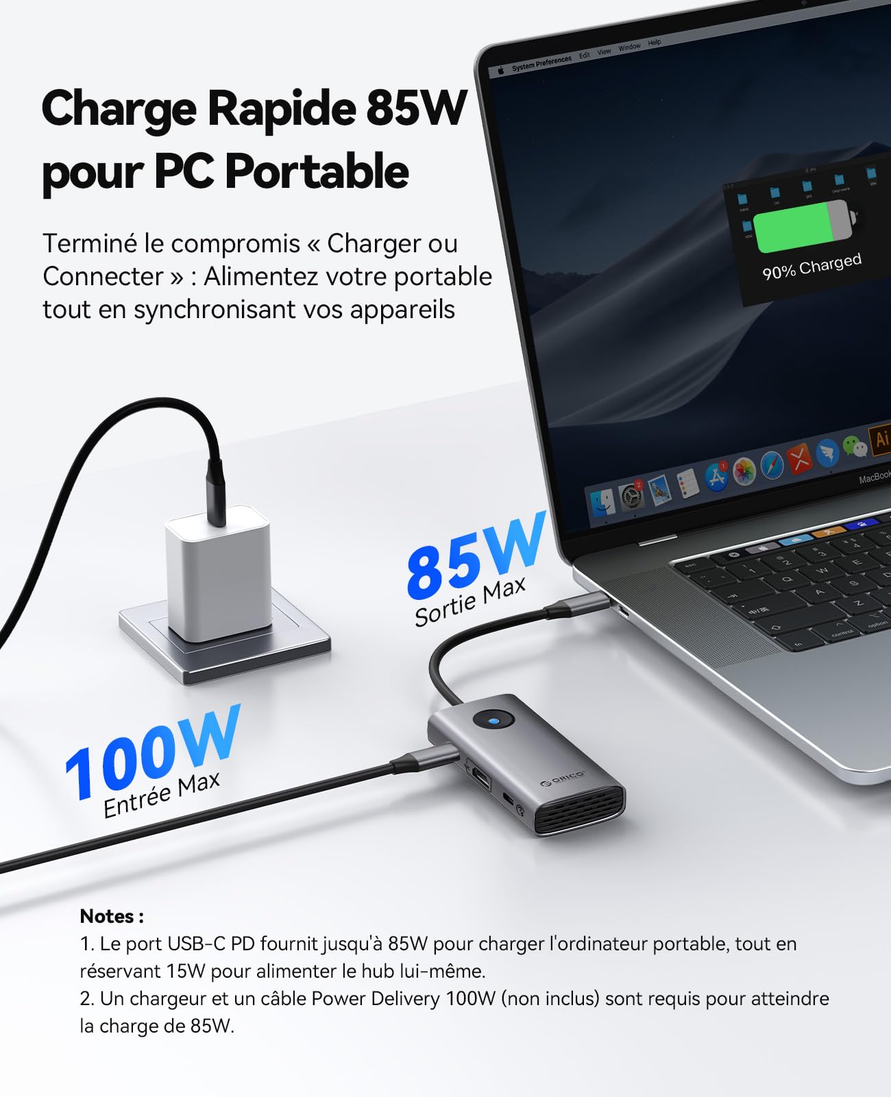 ORICO Station d'accueil, 6 en 1 Hub USB C avec HDMI 4K@30Hz, PD 100 W, 4 Ports USB 5Gbps, Adaptateur USB C vers USB 3.0 Compatible avec MacBook Pro Air XPS HP