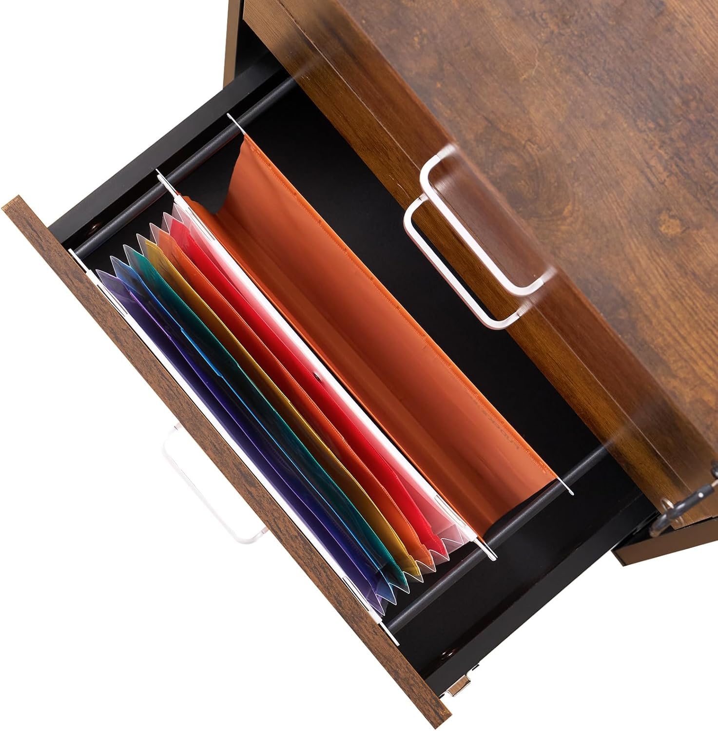 SDHYL Abschließbarer Aktenschrank mit 3 Schubladen Mobile Kommode Büroschrank auf Rollen Industriestil Braun/Schwarz