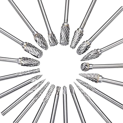 uptodateproducts Carbide Double Cut for Dremel carving bits, rotary tool, 20 Pcs Rotary Burr Set with 1/8 - ? Shank and 1/4
