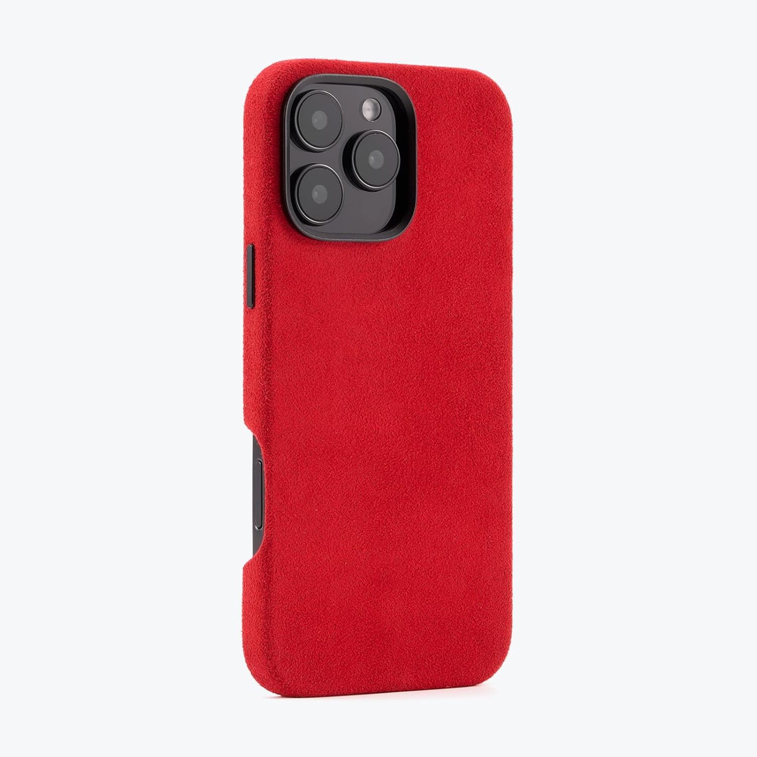Alcantara Full-Wrap Phone Case for iPhone 16 Pro Max, Compatible with Mag-Safe Wireless Charging, Handmade Full-Wrap Italian Synthetic Suede Cover (Red)