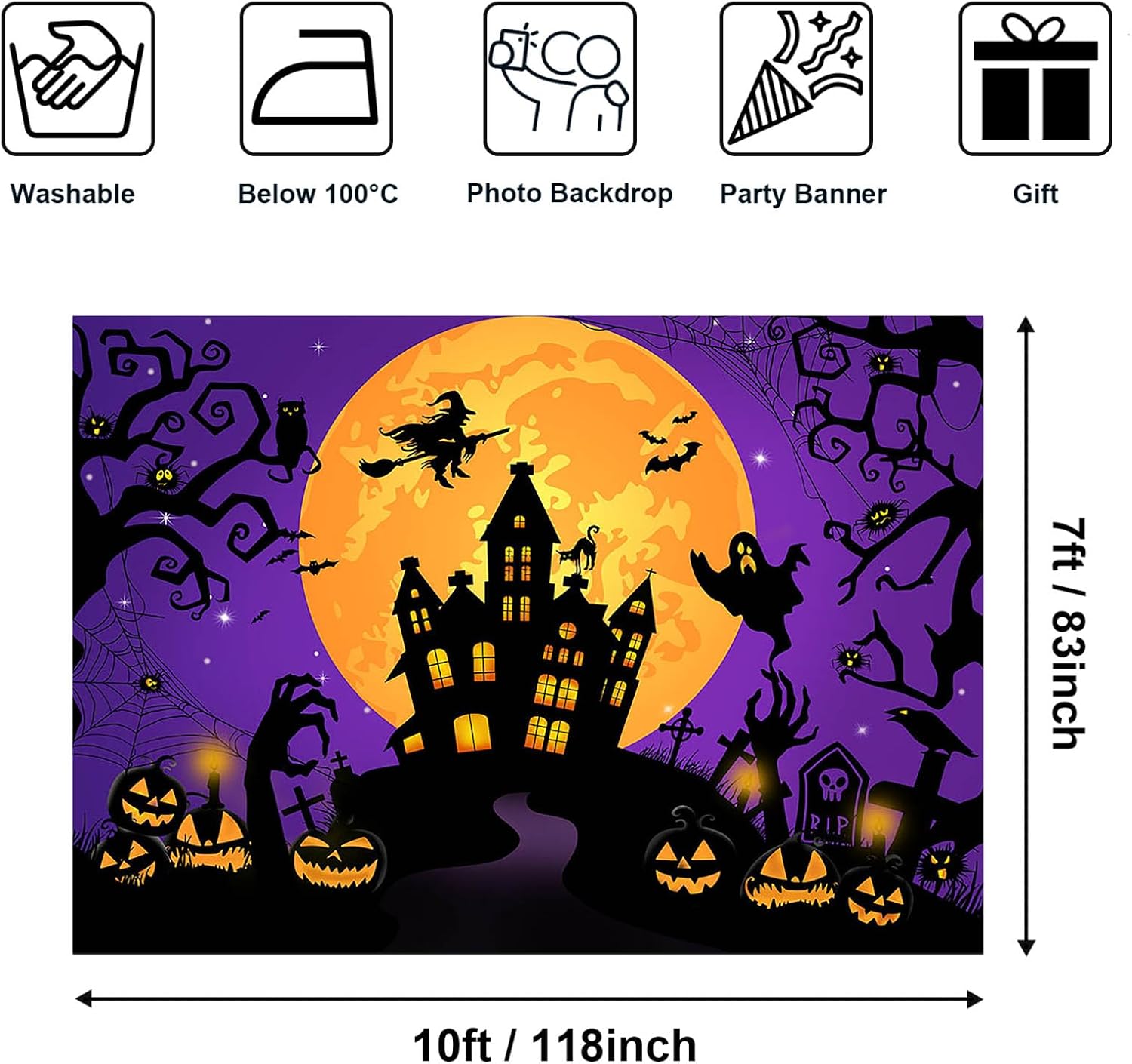 Avezano Halloween Backdrop Horror Moon Night Halloween Backdrops for Parties Haunted Castle Scary Pumpkin Witch Full Moon Photography Background, Purple 10 x 7 ft