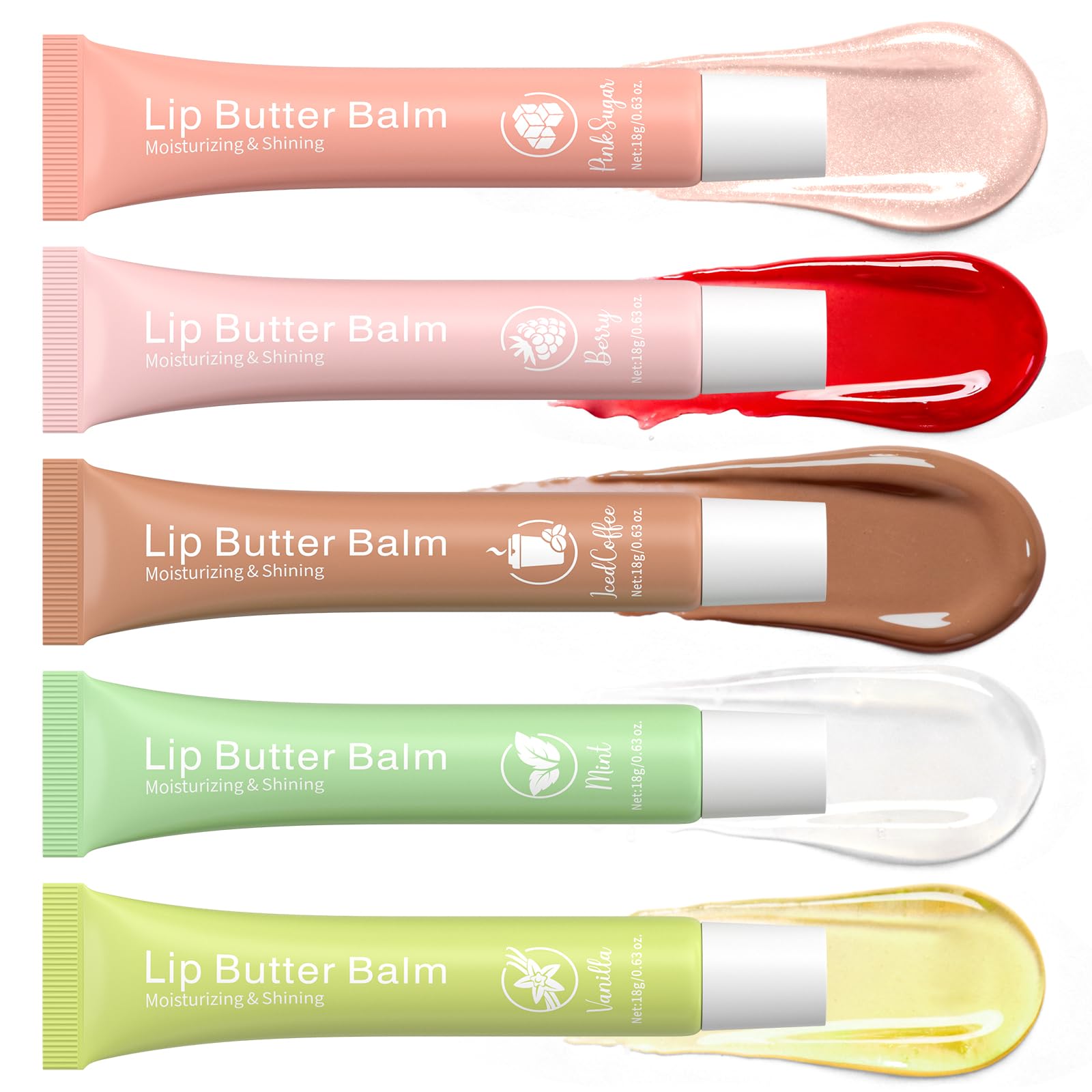 Glossy Lip Balm Lip Gloss Set Hydrating Lip Butter Balms For Smooth Soft Lips Nourishing Long-Lasting Moisture Vanilla