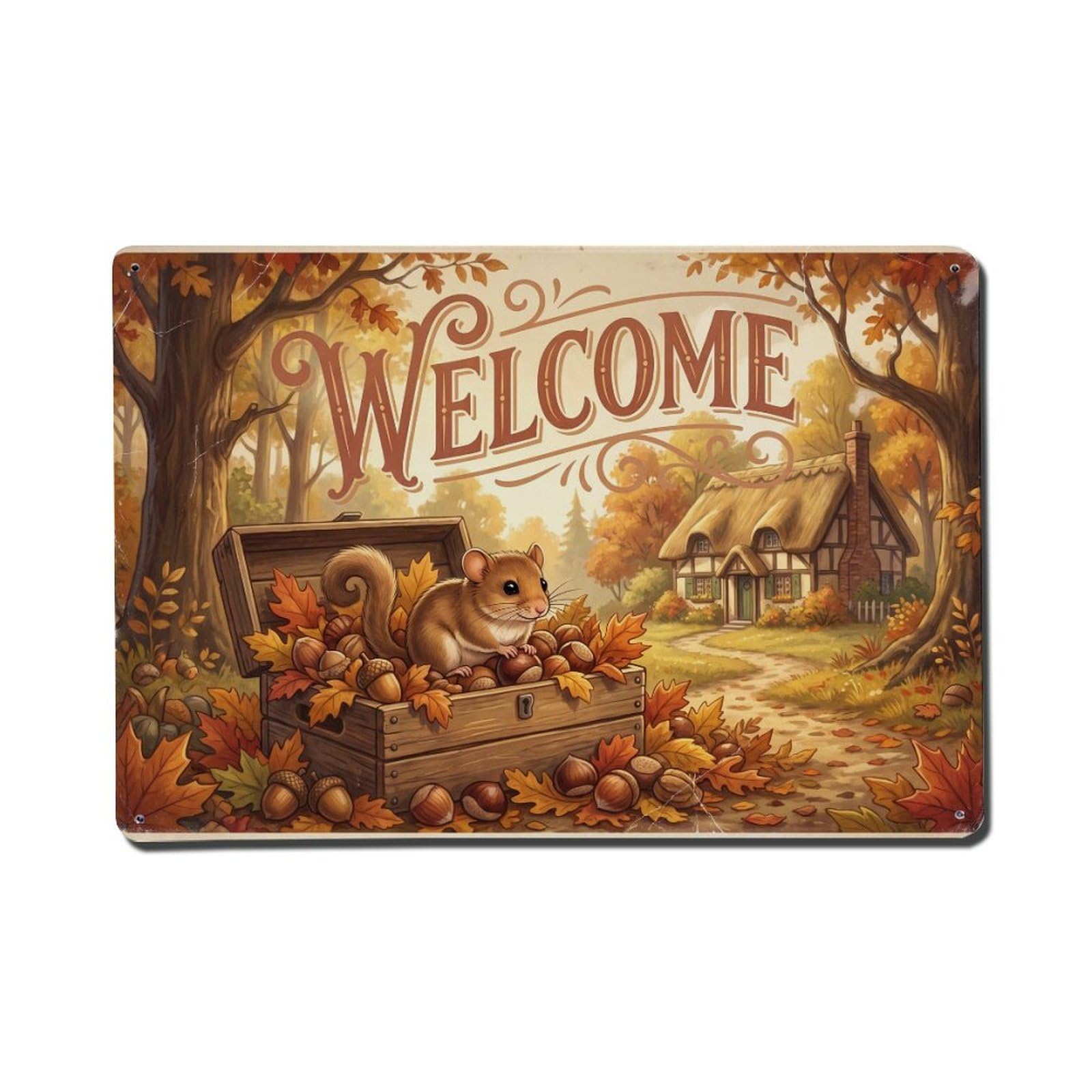 Vintage Welcome Dormouse Cozy Vibes Metal Tin Sign