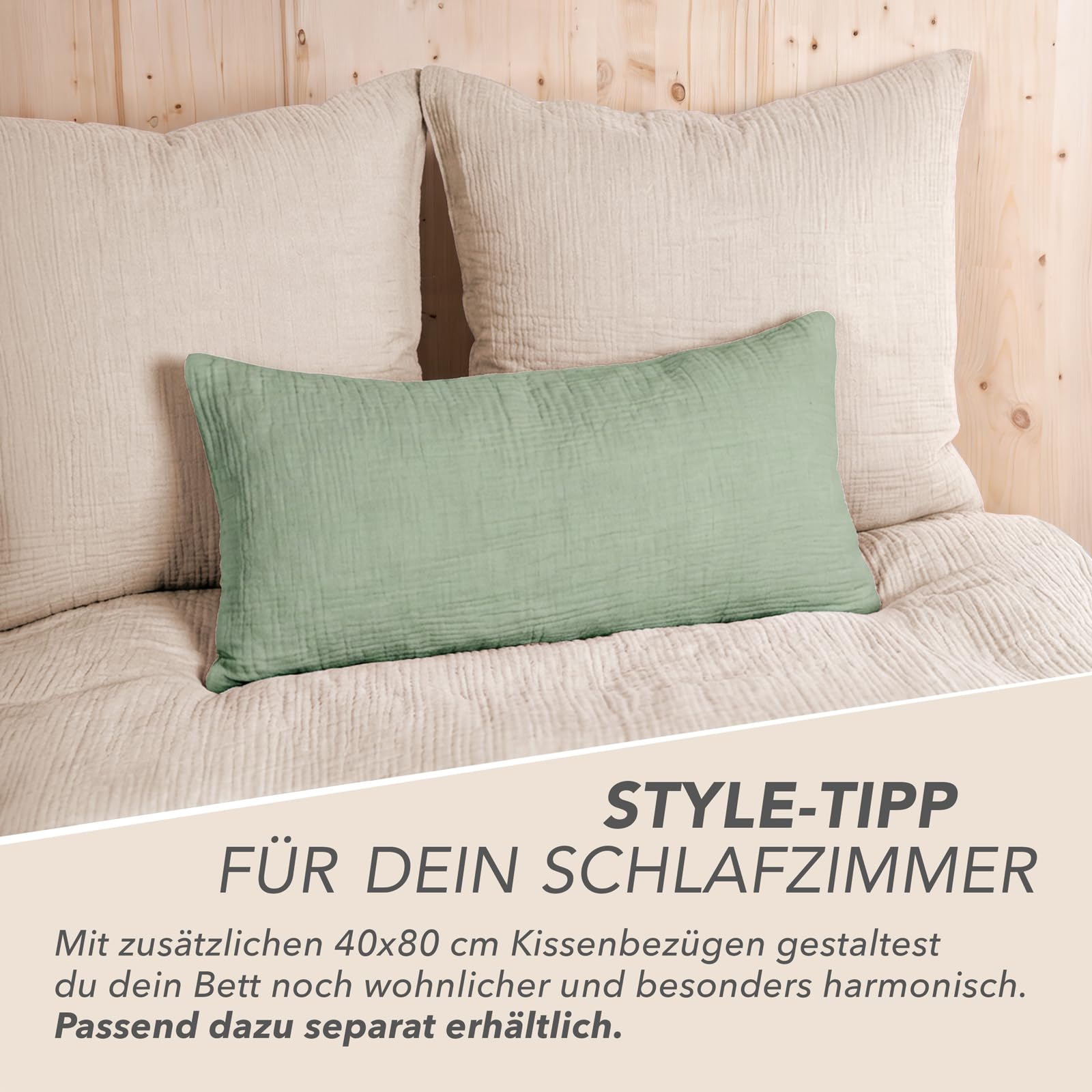 Pure Label Musselin Bettwäsche 135x200 4 teilig bestehend aus Bettbezug 135 x 200 cm 2er Set + Kissenbezug 80x80 cm 2er Set aus Baumwolle - Traumhaft kuschelige Bettwäsche-Sets in beige