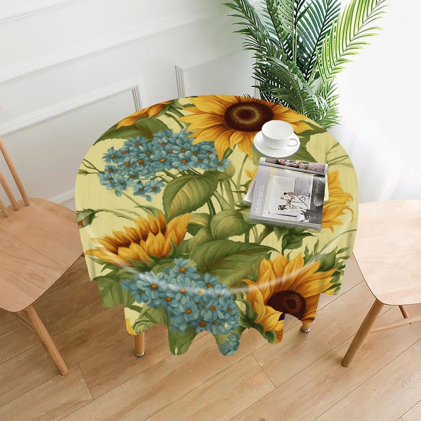 FekiLoot Sunflowers Round Tablecloth Cover 60 Inch Wrinkle Free Washable Polyester Fabric Table Cover Decorative Round Table Cloth for Home Dining Kitchen Party Farmhouse