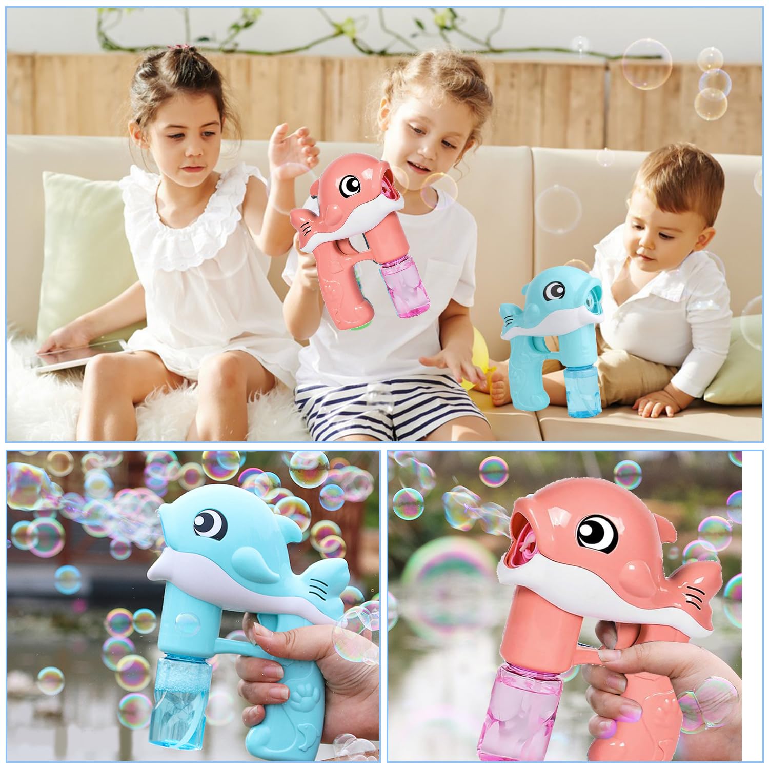 Pistola a Bolle di Sapone, 2 Pezzi Macchina Bolle Sapone, Bubble Maker, Macchina Delle Bolle, Mmacchina per Fare Bbolle Automatica, per Bambini e Adulti, Feste All'aperto, Feste Estive