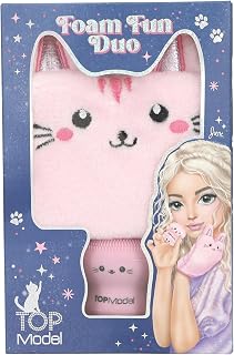 Depesche 13829 TOPModel - Set de Guante de Aseo y Esponja Facial Beauty and Me, en Rosa, con diseño de Gato, Esponja para Rellenar con loción