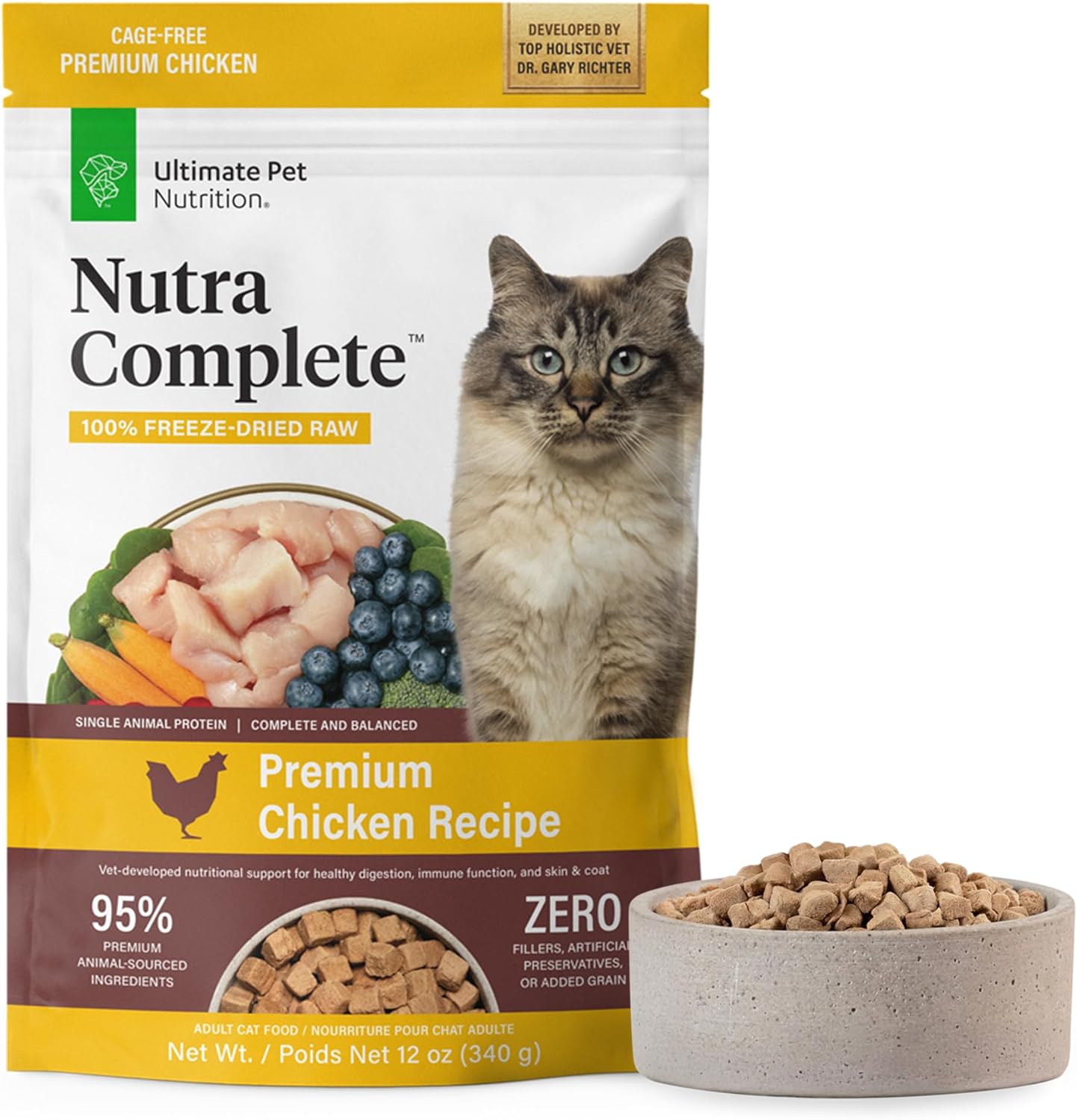 ULTIMATE PET NUTRITION Nutra Complete Premium Chicken Cat Food - Freeze Dried Chicken Feline Food (12 Oz)