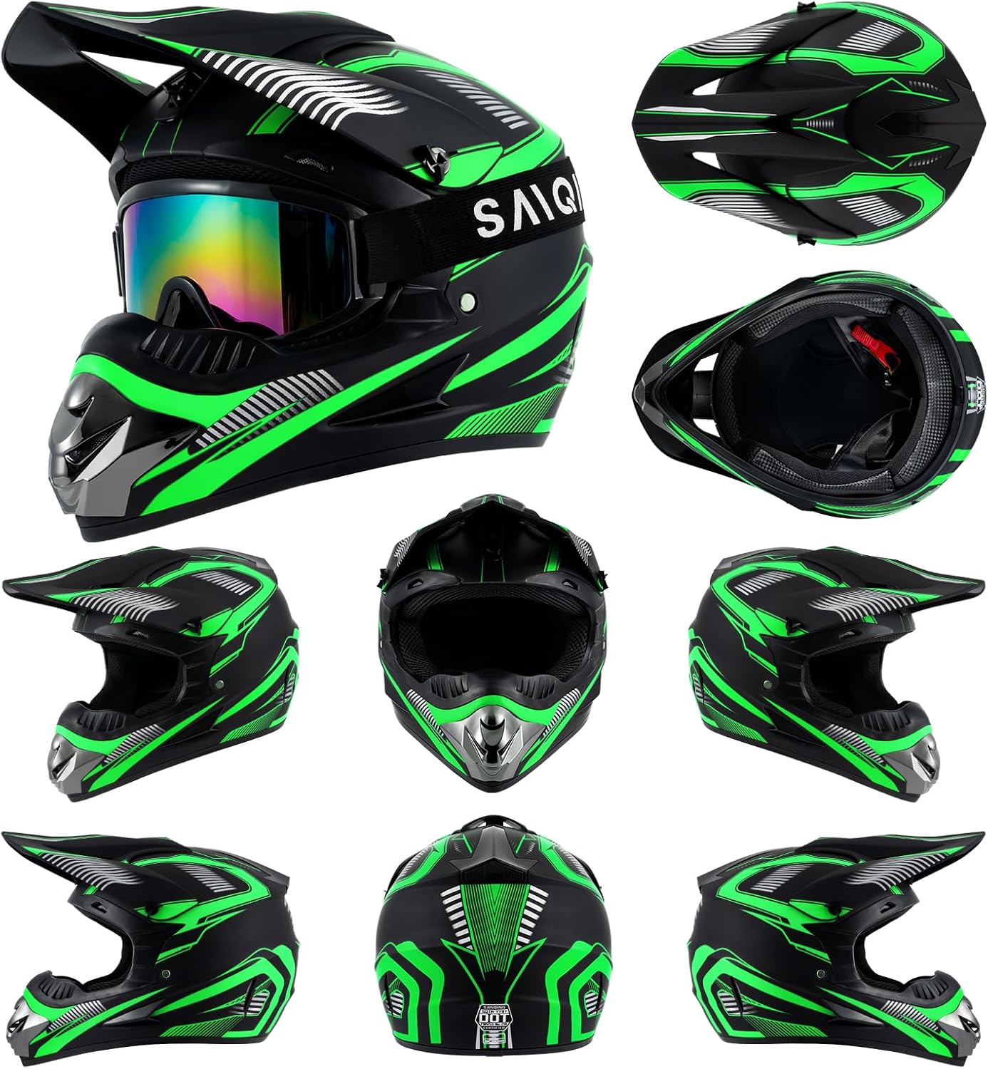 motocross helmet,youth & adult atv dirt bike motorcycle helmet, bmx 4-wheeler off-road mountain bike,dot certified,w/gloves goggles mask 4-piece set (green, xl) green x-large